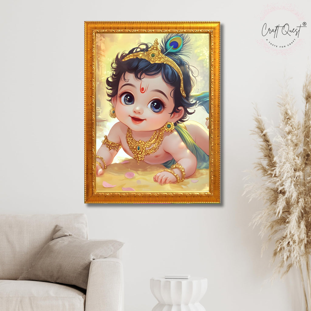 CRAFT QUEST Shri Bal Gopal Painting | Baby Krishna Photo Frame | Walls, Home, Living Room and Home Décor