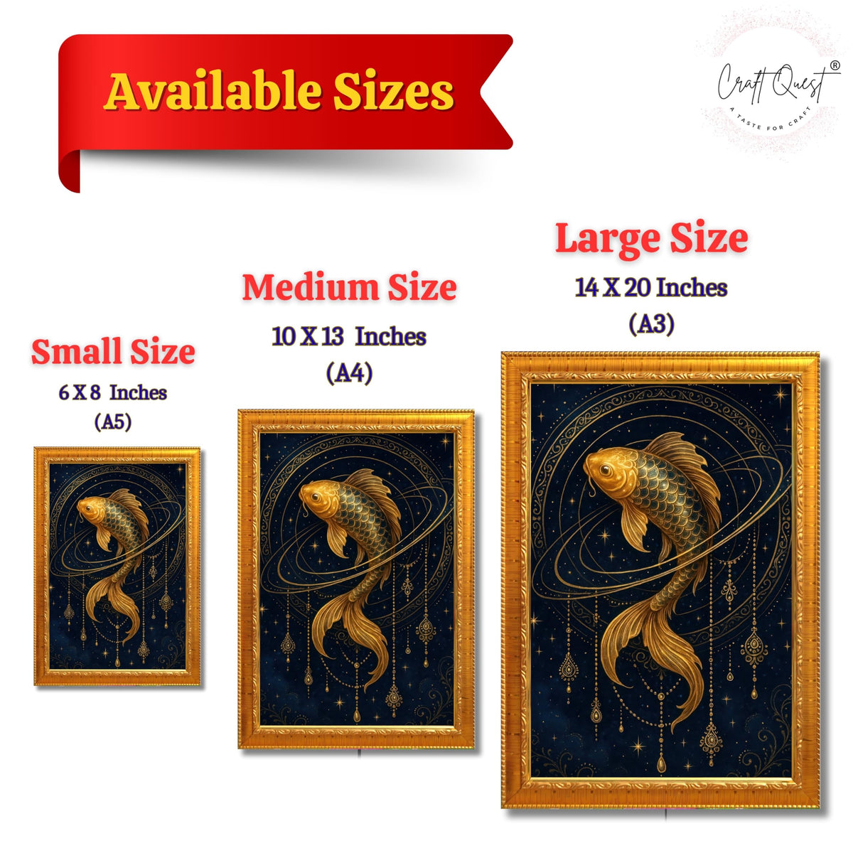 CRAFT QUEST Vastu Fishes Painting With Floating Frame Home Office Wall Decor | Paintings for Home Decoration, Living room, Bedroom and Office Décor
