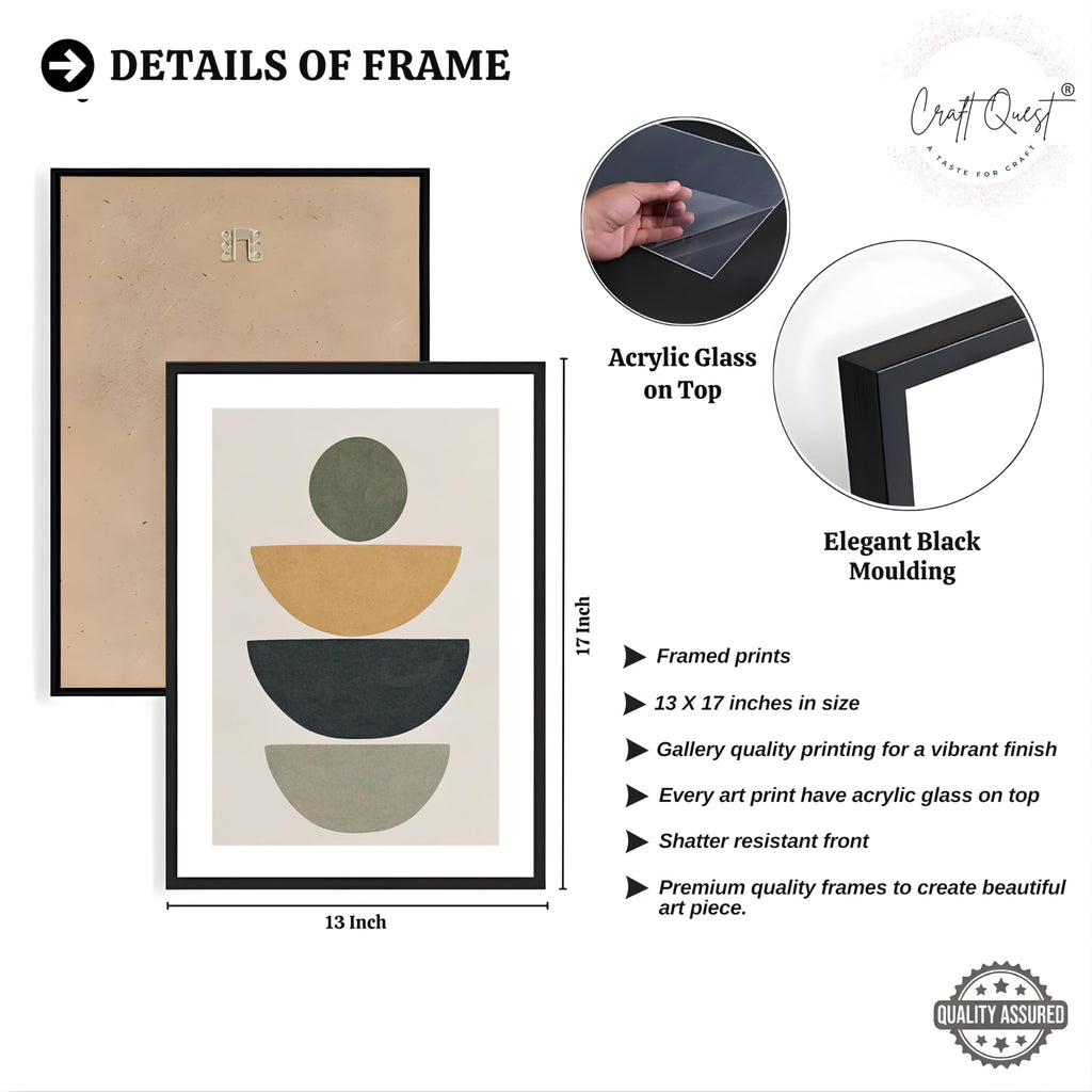 CRAFT QUEST Abstract With Different Shapes | Set of 3 Frames for Home Decoration | Ideal for Living Room, Bedroom & Offices