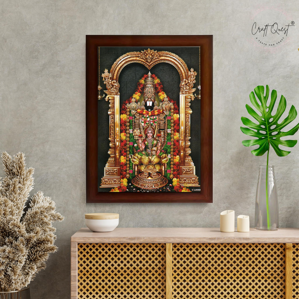 CRAFT QUEST Tirupati Balaji Lakshmi Venkateshwara Swamy Wall Painting Framed, Home, Temple, Pooja, Wall Décor Item
