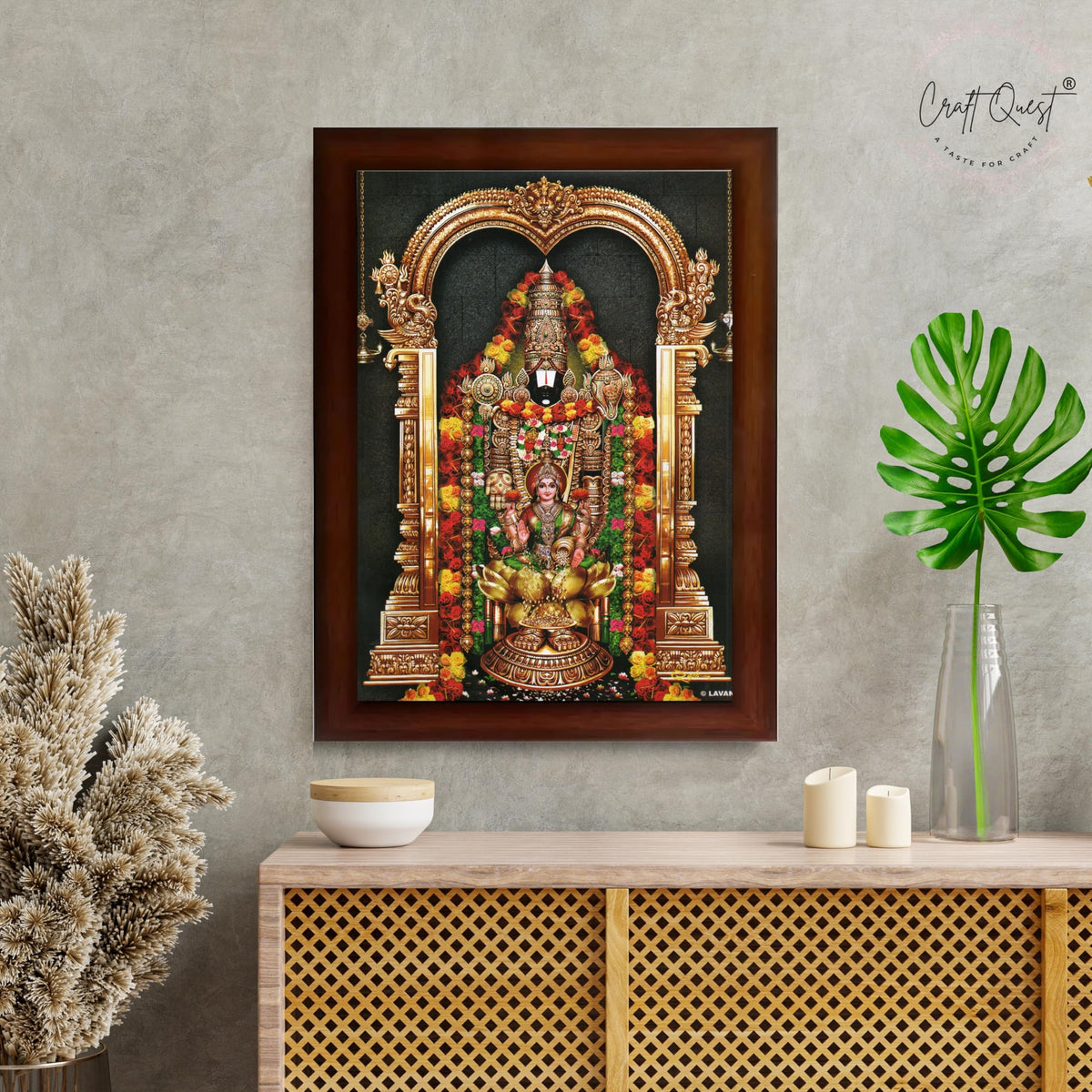 CRAFT QUEST Tirupati Balaji Lakshmi Venkateshwara Swamy Wall Painting Framed, Home, Temple, Pooja, Wall Décor Item