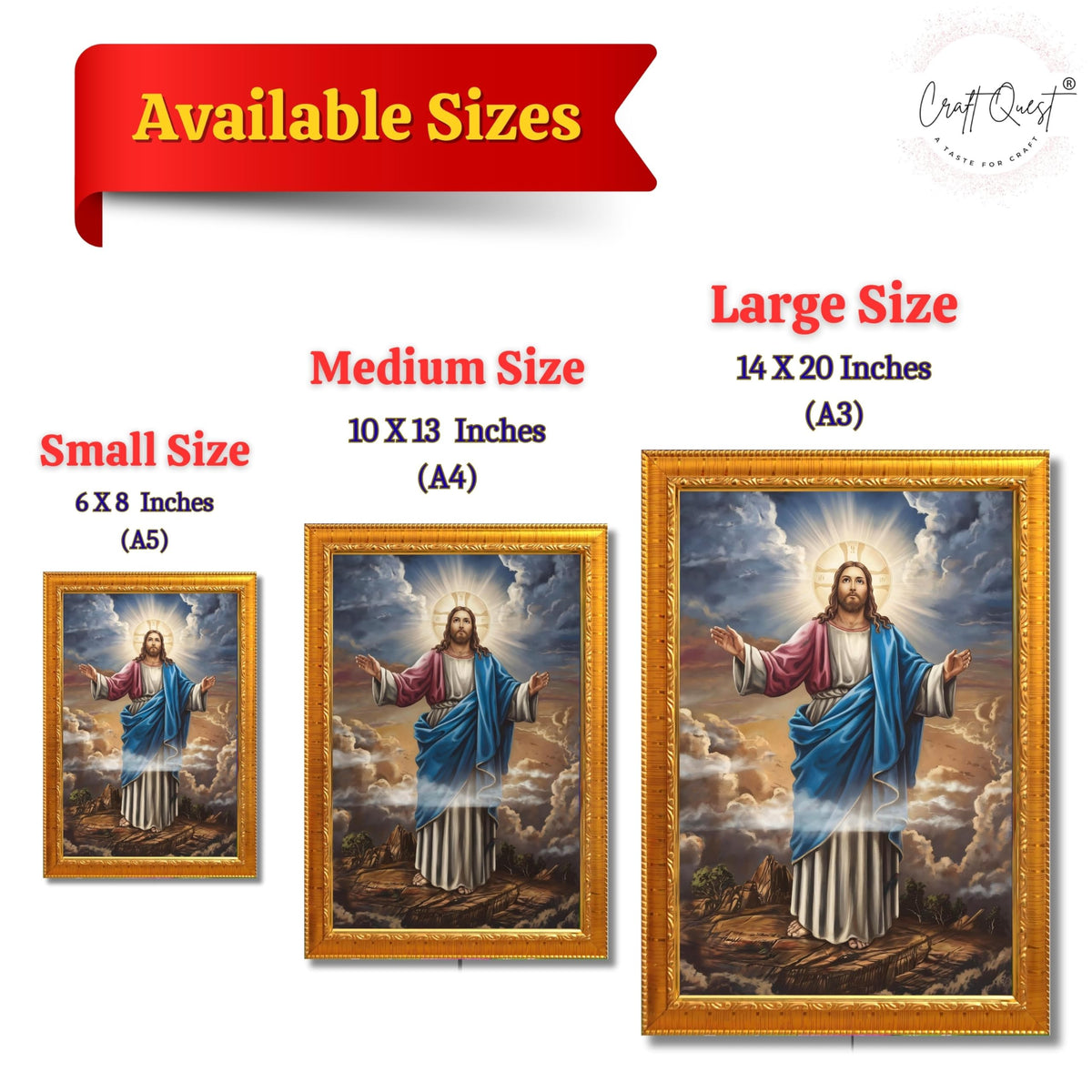 CRAFT QUEST Jesus Christ Photo with Frame, Jesus Painting, Christian Wall Frames Home and Décor