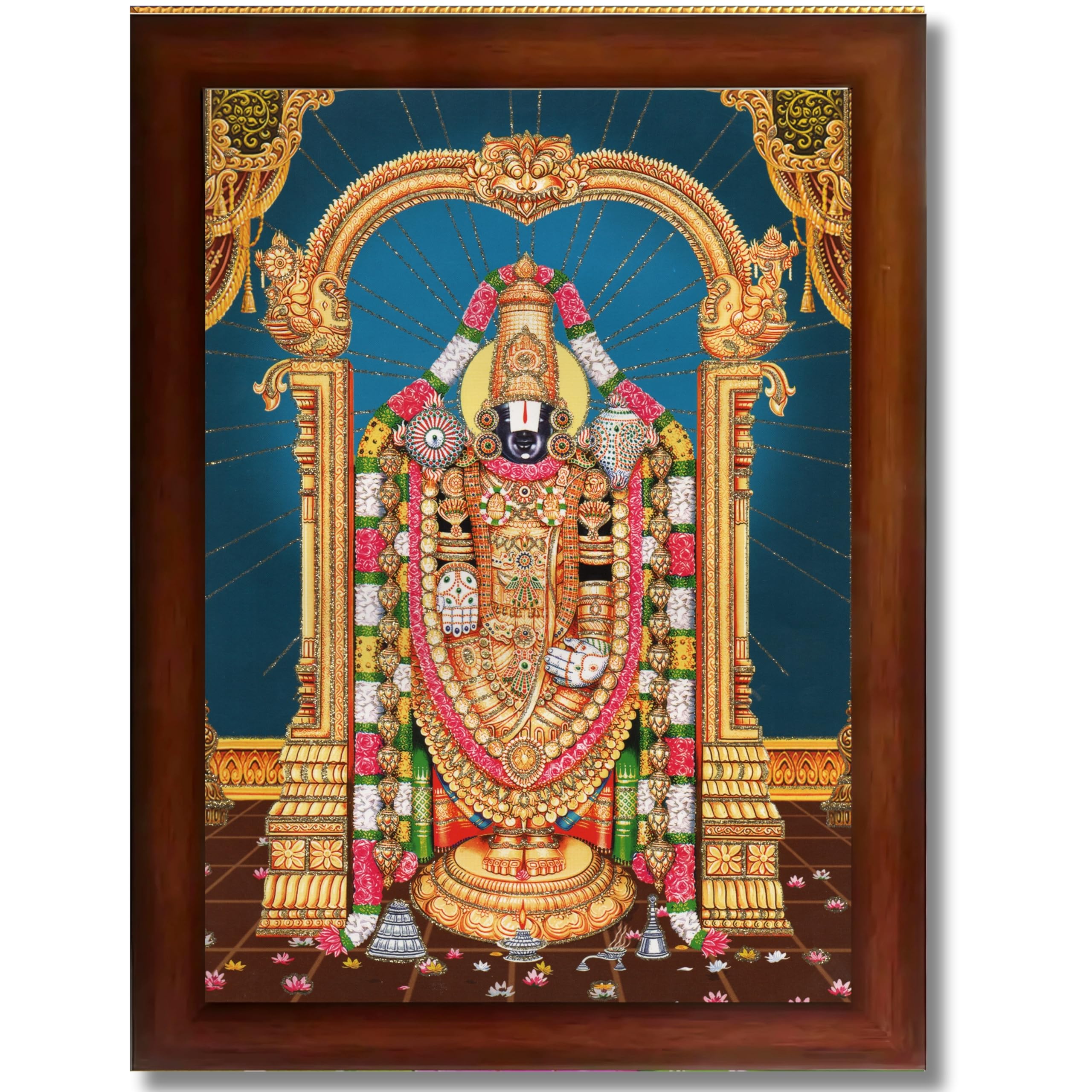 CRAFT QUEST Lord Tirupati Balaji Lakshmi Venkateshwara Swamy Wall Painting Framed Home Room Decor