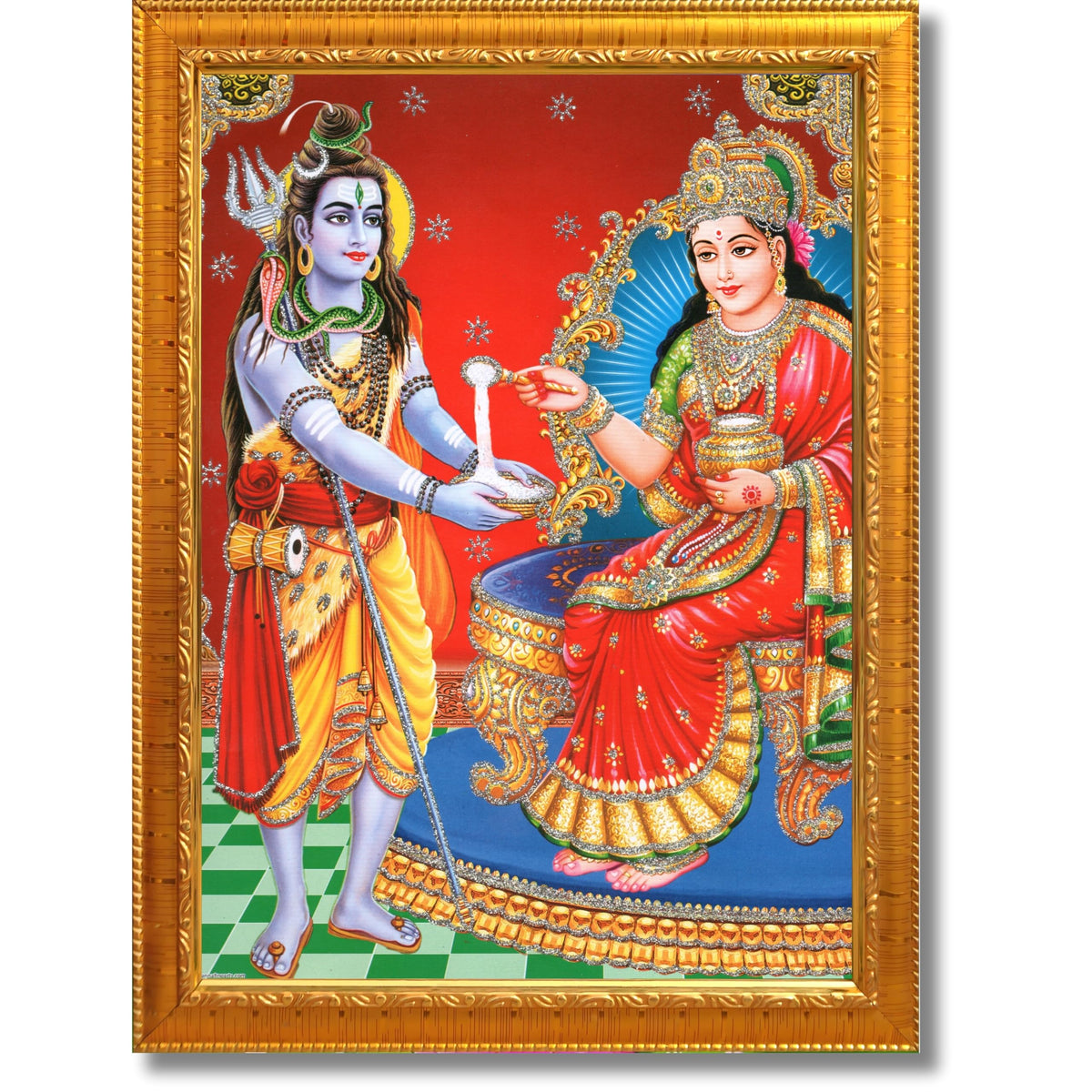 CRAFT QUEST Shiva & Maa Annapurna devi sitting on throne photo frame with Acrylic Glass for Kitchen, Restraunt