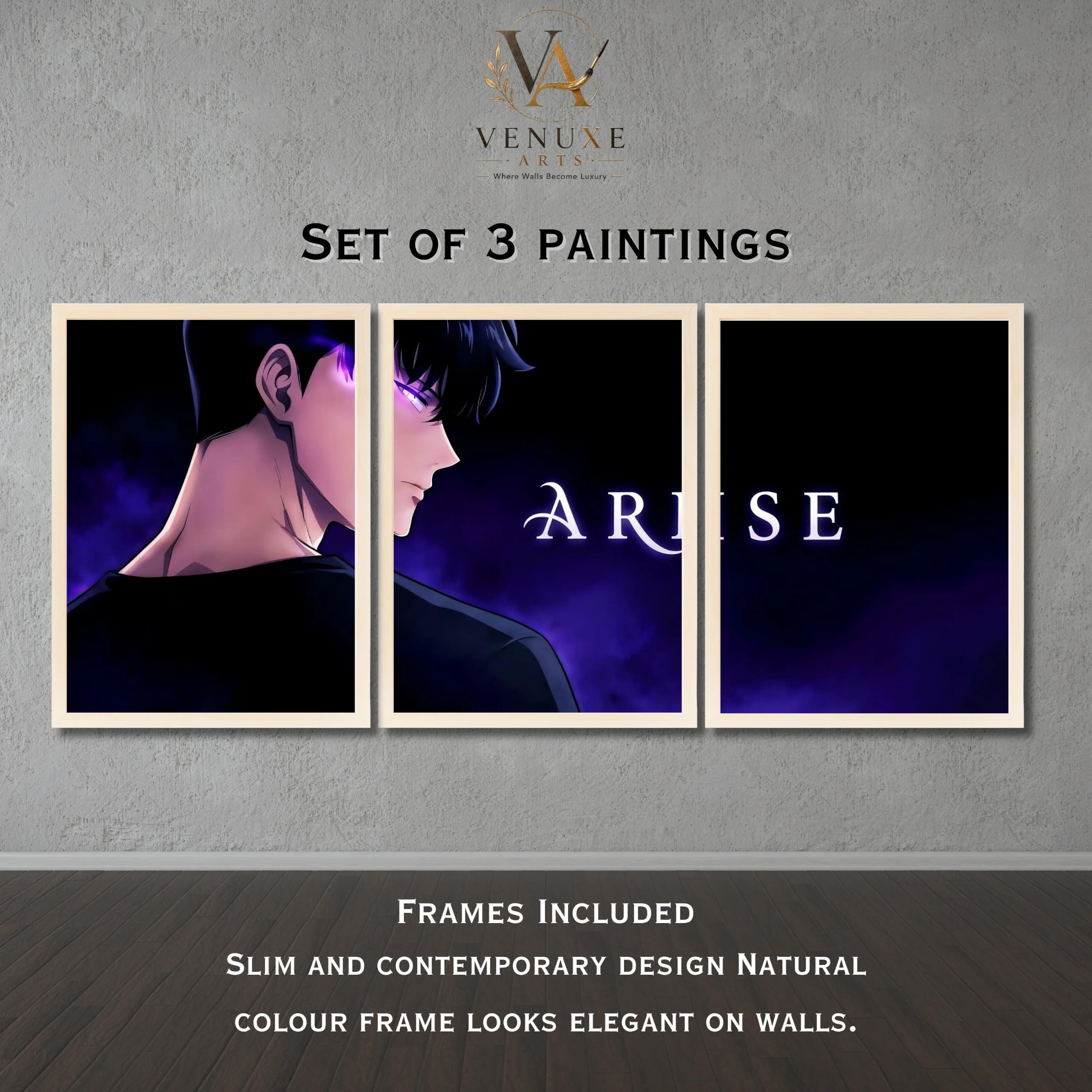 VENUXE ARTS Set Of 3 Anime Characters Wall Framed |Anime Characters Framed Poster for Living Room Bedroom Gaming Room Studio Wall Decor