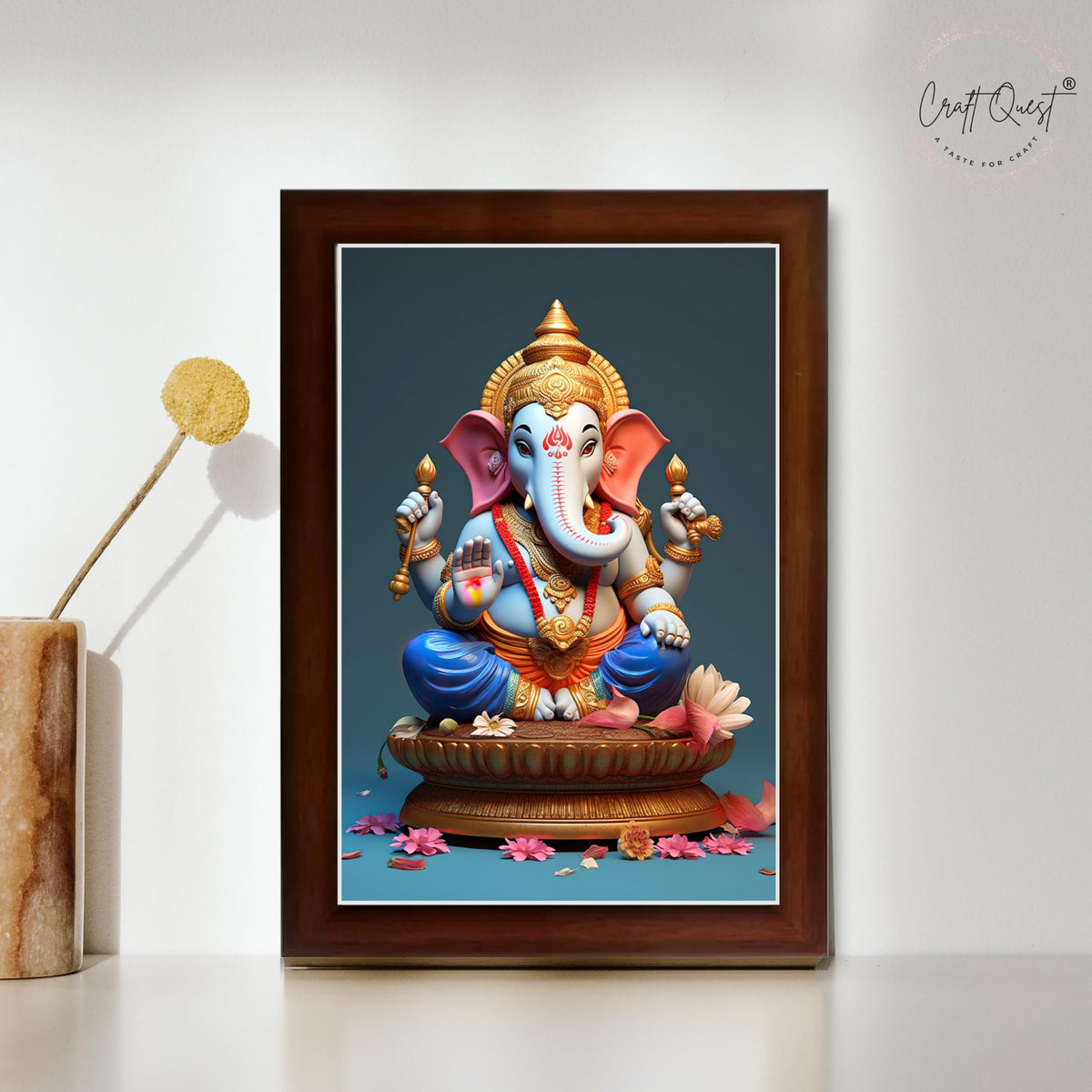 CRAFT QUEST Lord Ganesha Abstract Modern Wall Painting With Frame For Home and Office Décor