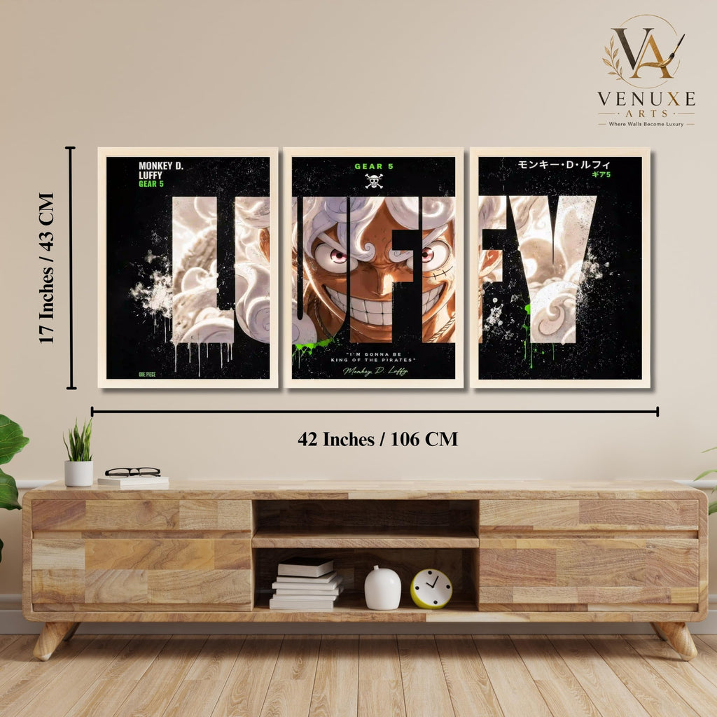 VENUXE ARTS Set Of 3 Anime Characters Wall Framed |Anime Characters Framed Poster for Living Room Bedroom Gaming Room Studio Wall Decor