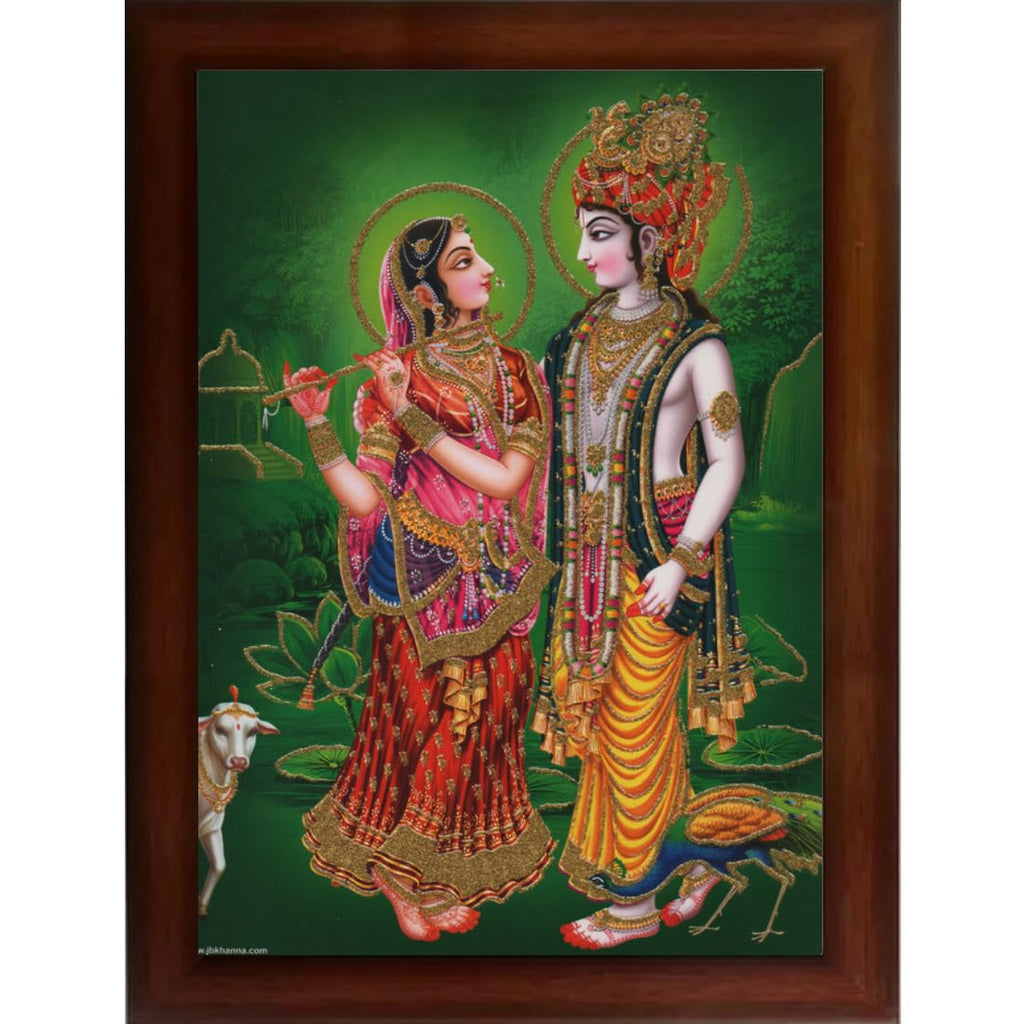 Craft Quest Radha Krishna Sparkle Coated Home Decorative Gift Item Framed Painting (10 X 14 Inches, Brown) RK1013-112