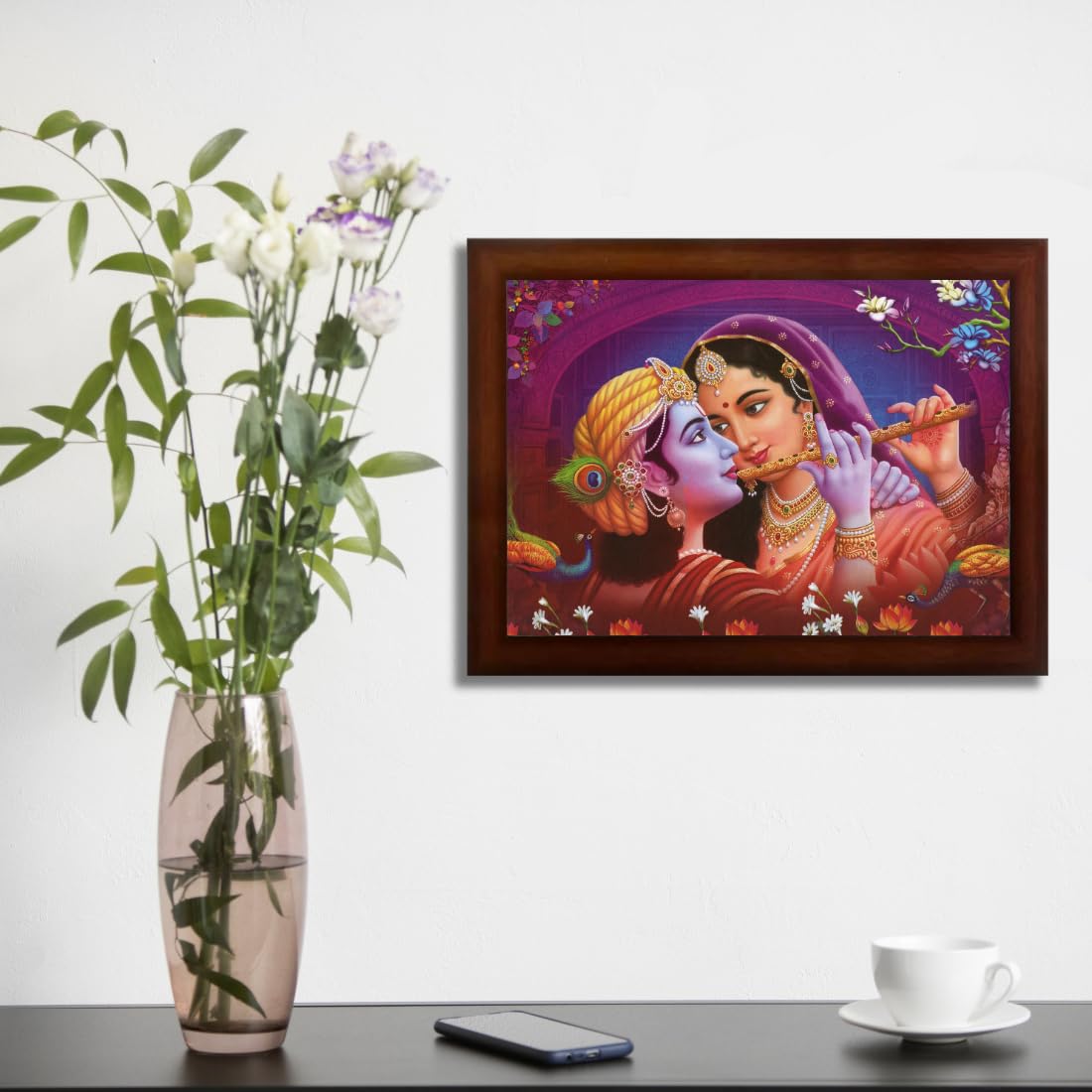 Craft Quest Radha Krishna Sparkle Coated Home Decorative Gift Item Framed Painting (10 X 14 Inches, Brown) RK1013-102