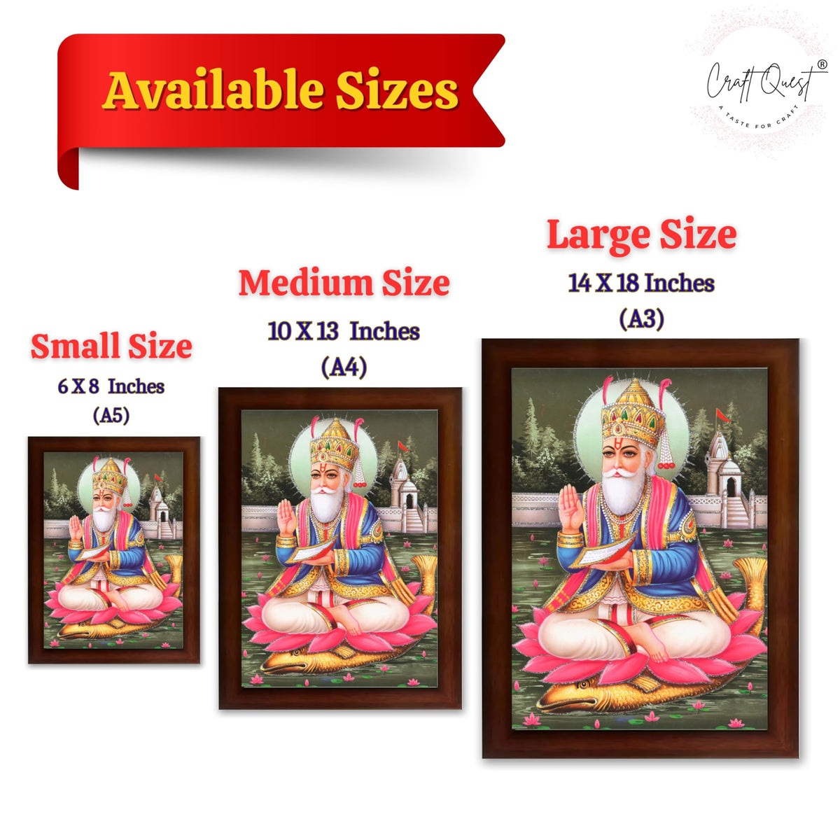 CRAFT QUEST Jhulelal Bhagwan Wall Painting Framed Home Decor