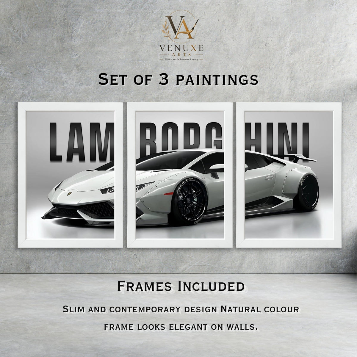 VENUXE ARTS Set Of 3 Big Sports Cars Framed Posters Gift Items for Boys Room Wall Decoration Bedroom Living Room Office Studio Décor | Car Poster Frame for Wall Décor
