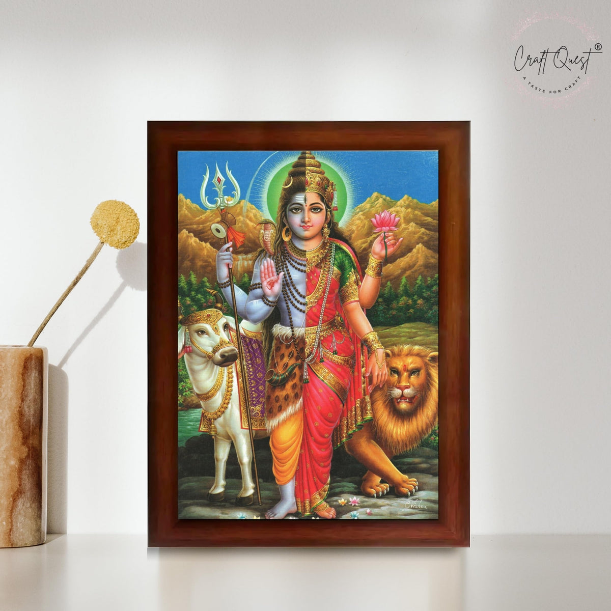 CRAFT QUEST Ardhanarishvara Arthanareeswara Shiv Parvati Photo Frame | God Spiritual Framed | Ideal for Home, Office, Temple & Puja Room, Wall Decor