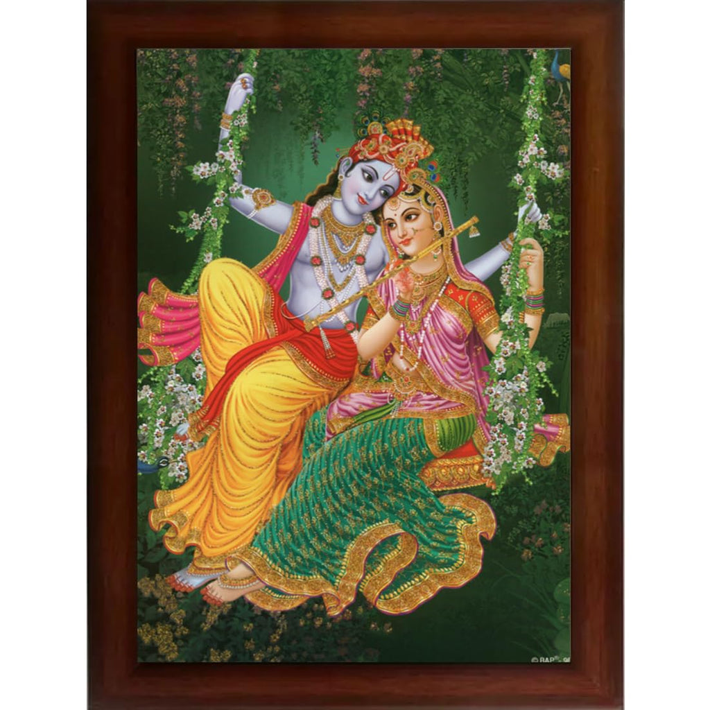 CRAFT QUEST Radha Krishna Sparkle Coated Home Decorative Gift Item Framed Painting with Acrylic glass (10 X 14 Inches, Brown) RK1013-115