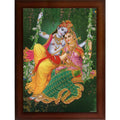 CRAFT QUEST Radha Krishna Sparkle Coated Home Decorative Gift Item Framed Painting with Acrylic glass (10 X 14 Inches, Brown) RK1013-115