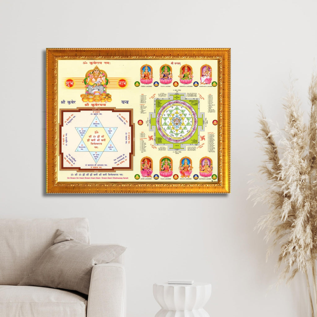 CRAFT QUEST Lord Kuber Yantra Laminated Photo Frame | Hindu Religious Wall Decor, Wealth & Prosperity Yantra for Puja | Ideal Spiritual Gift