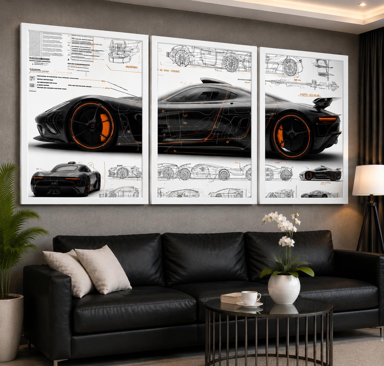 VENUXE ARTS Set Of 3 Big Sports Cars Framed Posters Gift Items for Boys Room Wall Decoration Bedroom Living Room Office Studio Décor | Car Poster Frame for Wall Décor