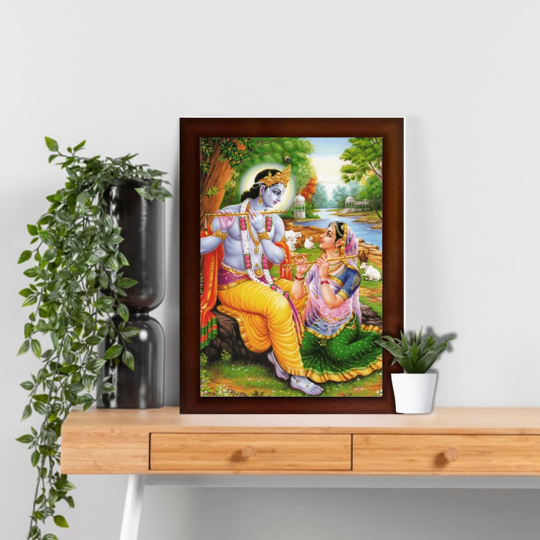 Craft Quest Radha Krishna Sparkle Coated Home Decorative Gift Item Framed Painting (10 X 14 Inches, Brown) RK1013-17