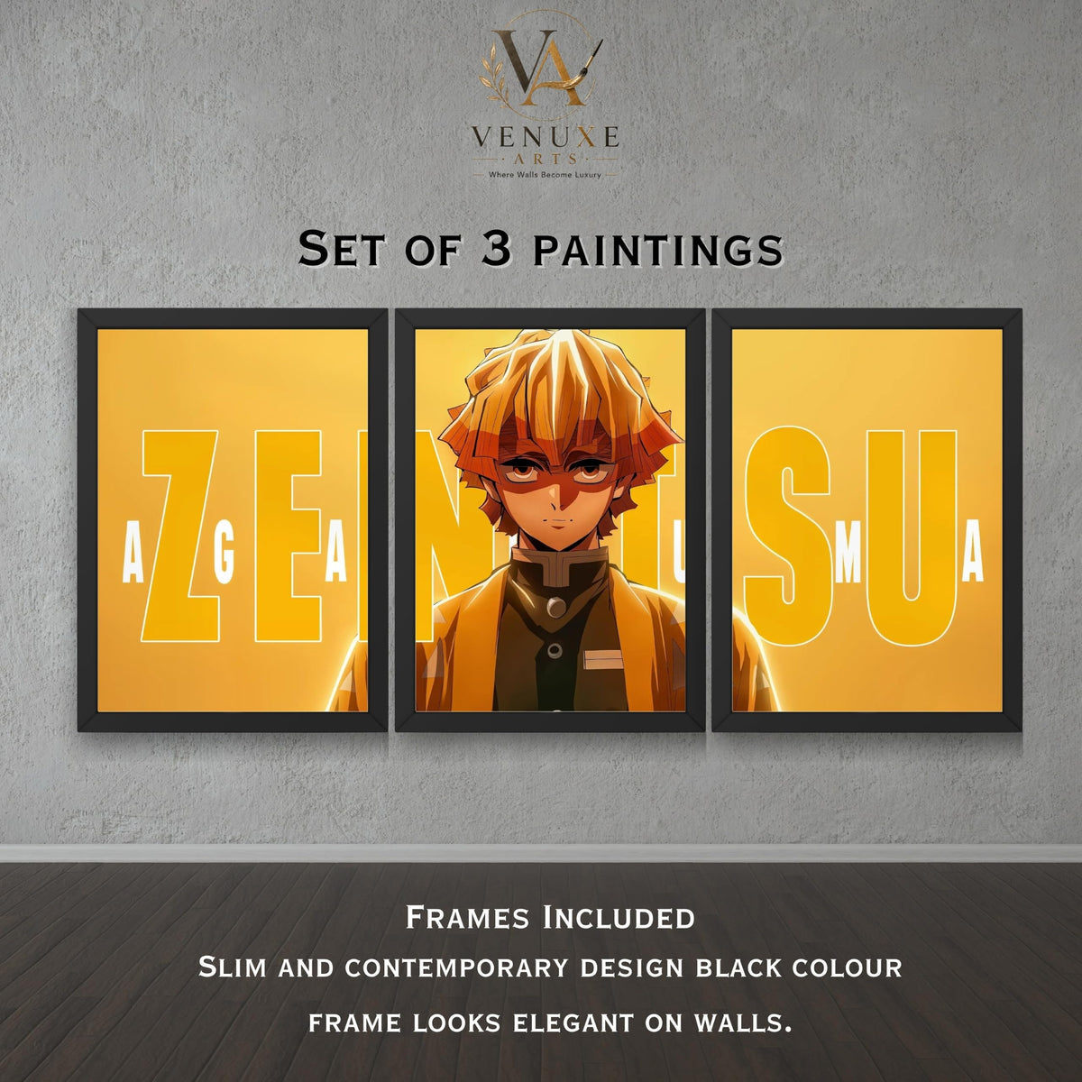 VENUXE ARTS Set Of 3 Anime Characters Wall Framed |Anime Characters Framed Poster for Living Room Bedroom Gaming Room Studio Wall Decor