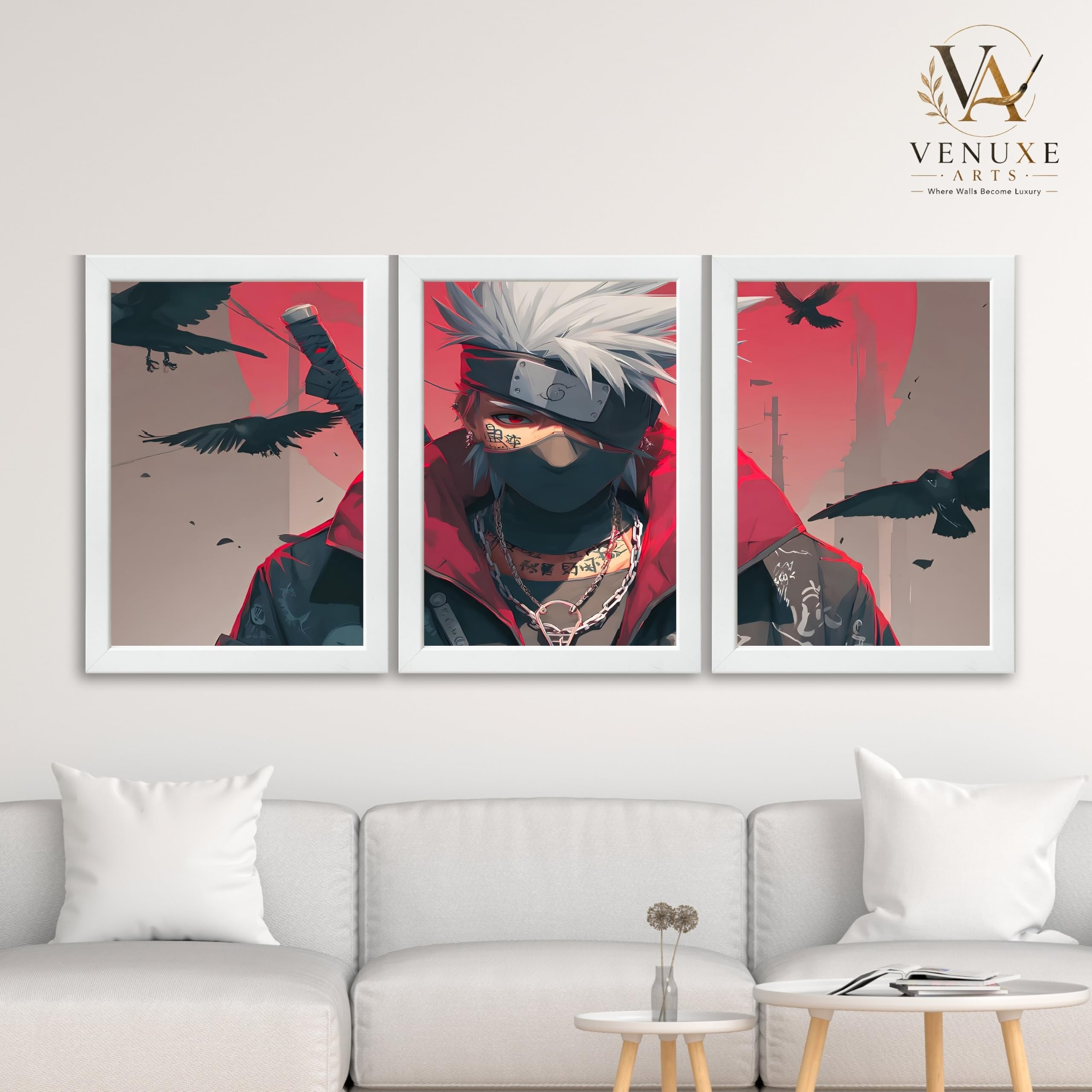 VENUXE ARTS Set Of 3 Anime Characters Wall Framed |Anime Characters Framed Poster for Living Room Bedroom Gaming Room Studio Wall Decor