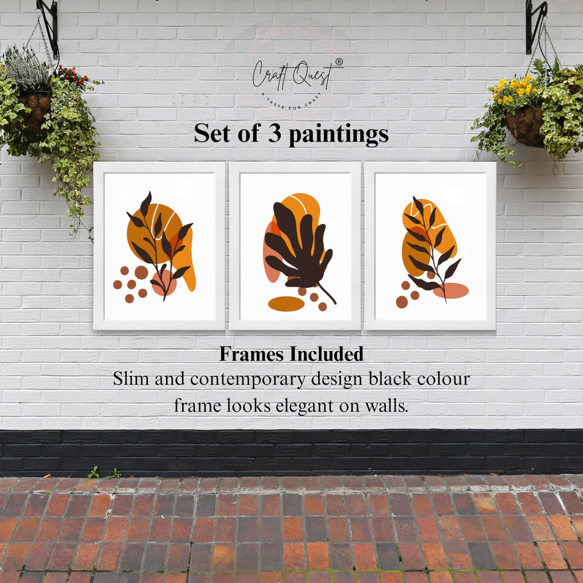 CRAFT QUEST Wall Art Decor Paintings | Set of 3 BOHO Wall Art Frames for Home Decoration | Ideal for Living Room, Bedroom & Office