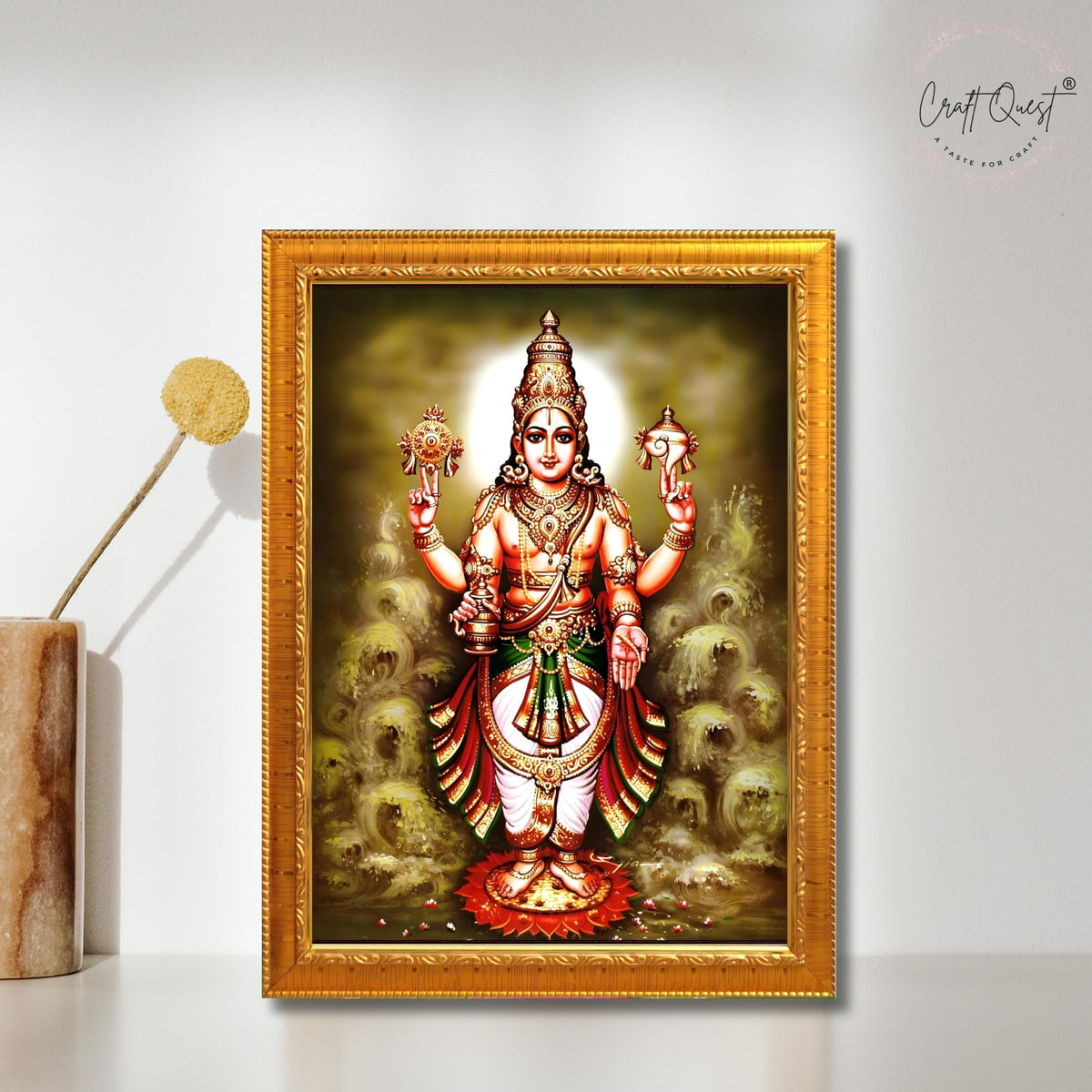CRAFT QUEST Lord Dhanvantari Dhanwantri Wall Photo Framed For Home, Pooja, Temple, Gift, Wall Décor Item