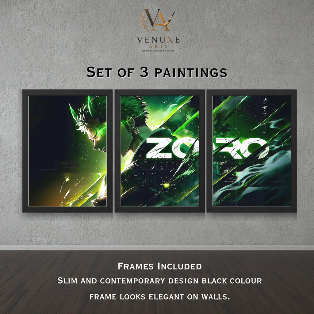 VENUXE ARTS Set Of 3 Anime Characters Wall Framed |Anime Characters Framed Poster for Living Room Bedroom Gaming Room Studio Wall Decor