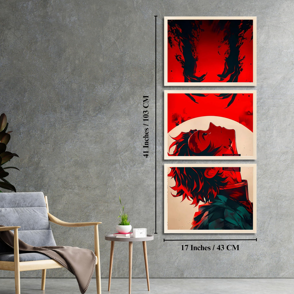 VENUXE ARTS Set Of 3 Anime Characters Wall Framed |Anime Characters Framed Poster for Living Room Bedroom Gaming Room Studio Wall Decor