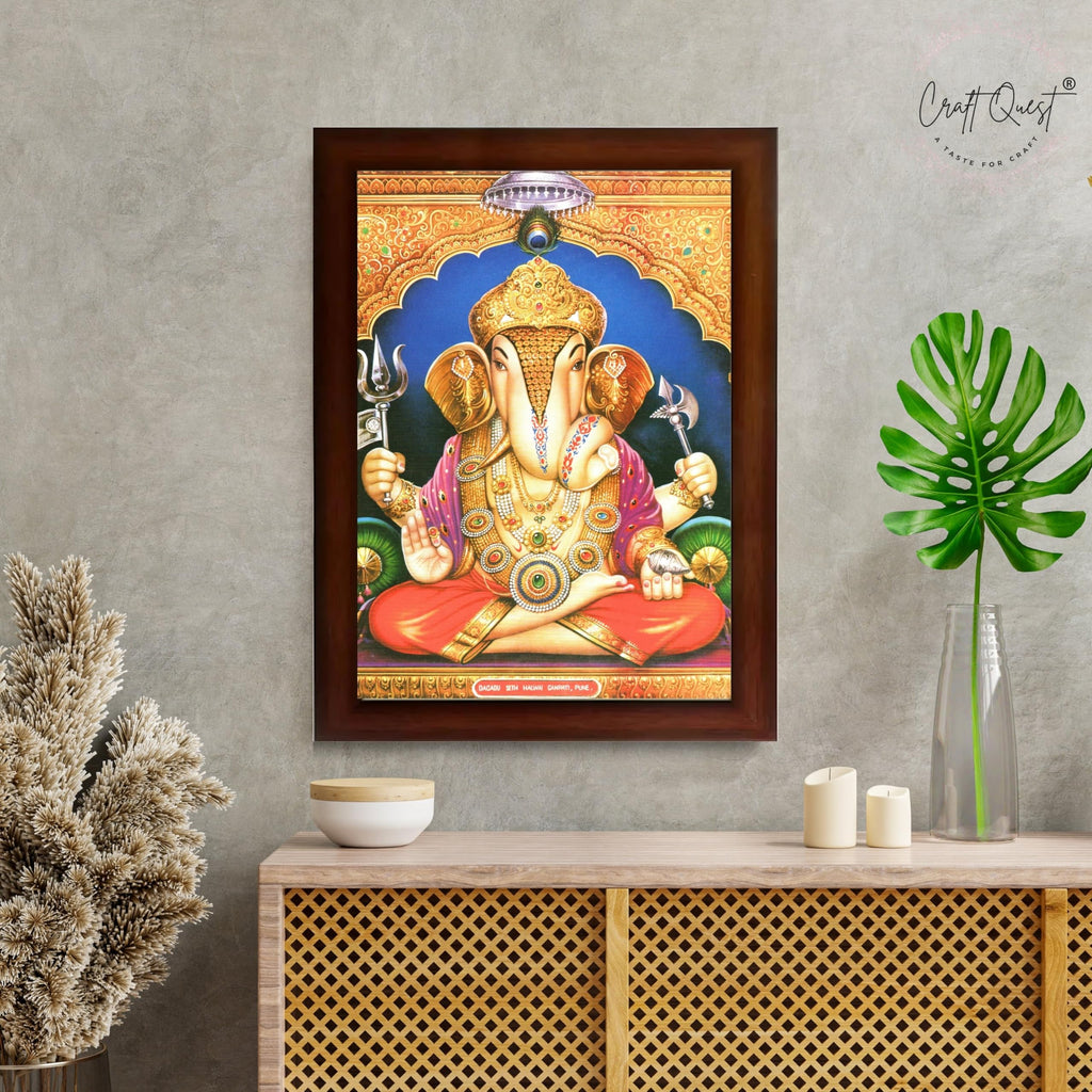 CRAFT QUEST Lord Ganesh ji Modern Wall Painting With Frame For Home pooja, and Office Decor,