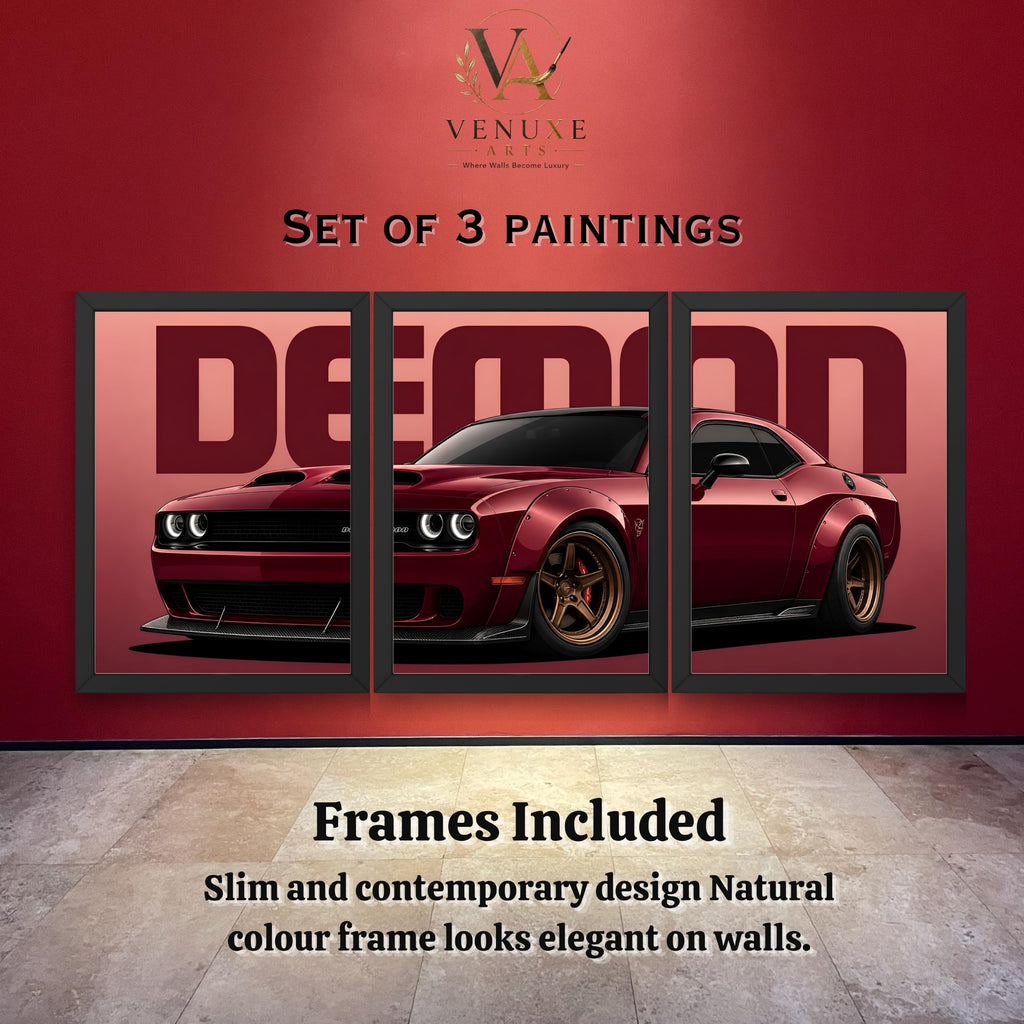 VENUXE ARTS Set Of 3 Big Sports Cars Framed Posters Gift Items for Boys Room Wall Decoration Bedroom Living Room Office Studio Décor | Car Poster Frame for Wall Décor