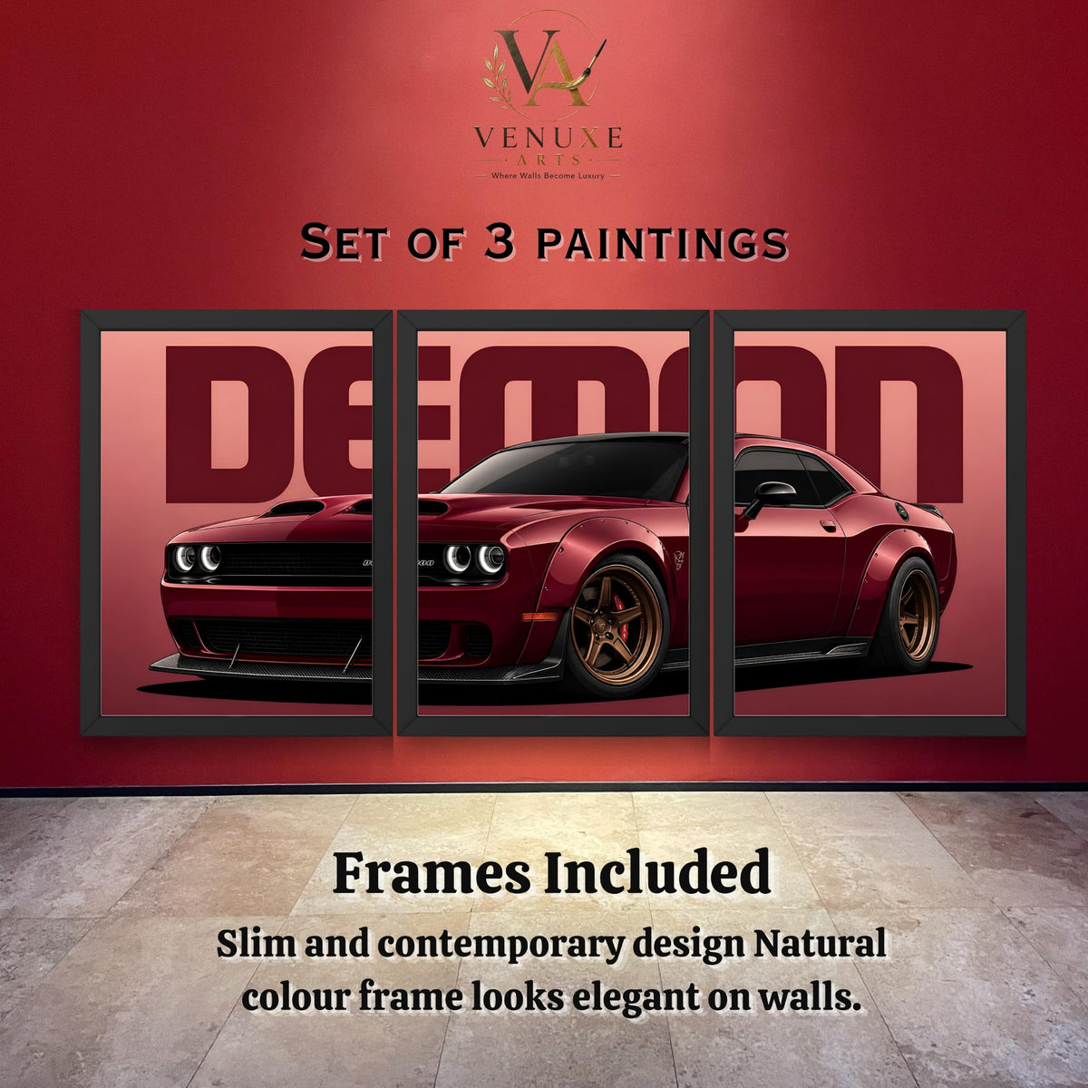VENUXE ARTS Set Of 3 Big Sports Cars Framed Posters Gift Items for Boys Room Wall Decoration Bedroom Living Room Office Studio Décor | Car Poster Frame for Wall Décor