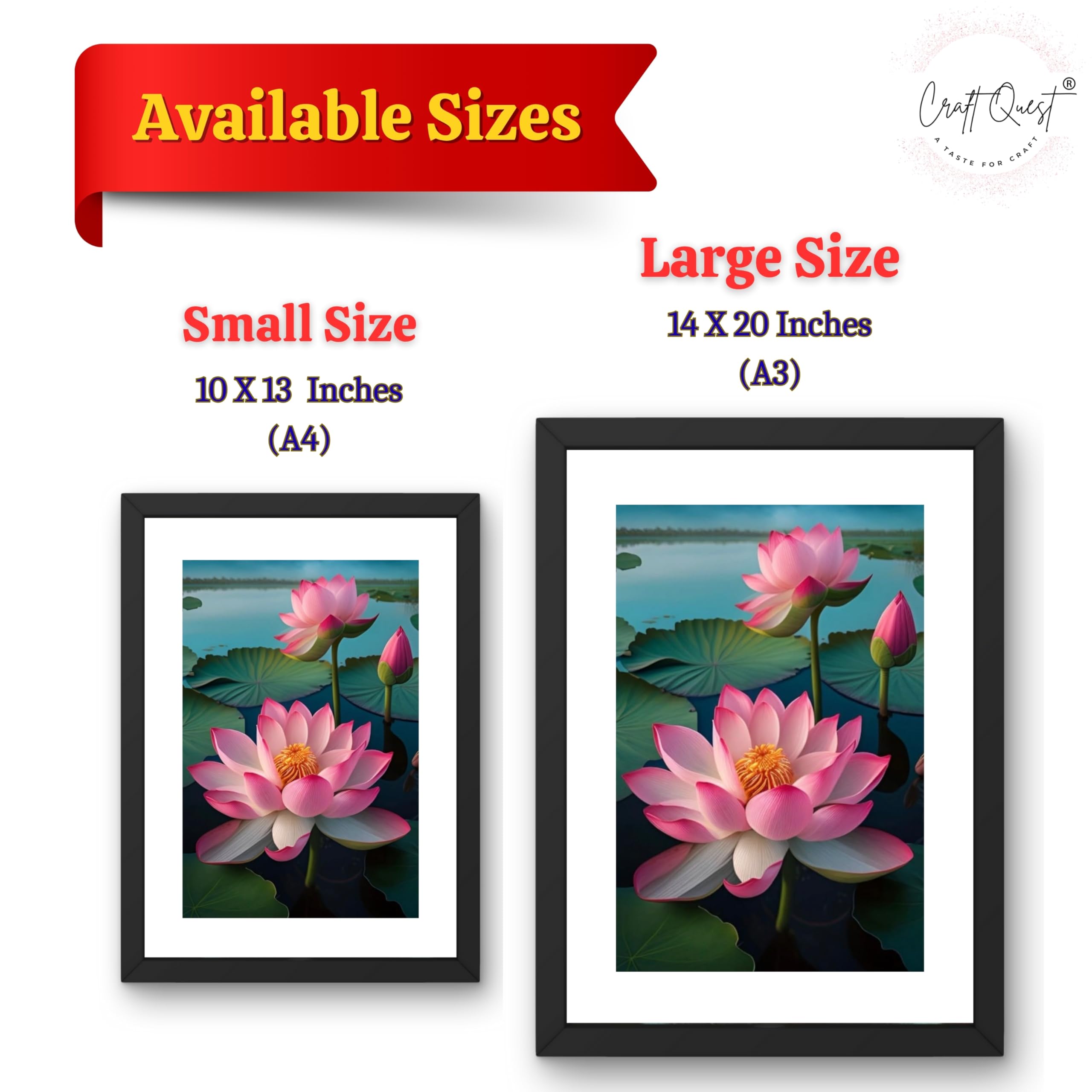 CRAFT QUEST Lotus Photo Frame Wall Vastu,Lotus Flower, Kamal Phool Painting for Vastu | Paintings for Home Decoration, Living room, and Office Décor