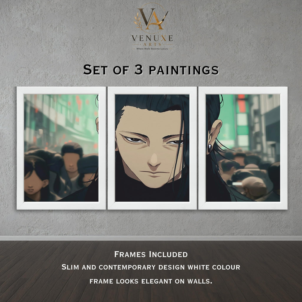 VENUXE ARTS Set Of 3 Anime Characters Wall Framed |Anime Characters Framed Poster for Living Room Bedroom Gaming Room Studio Wall Decor