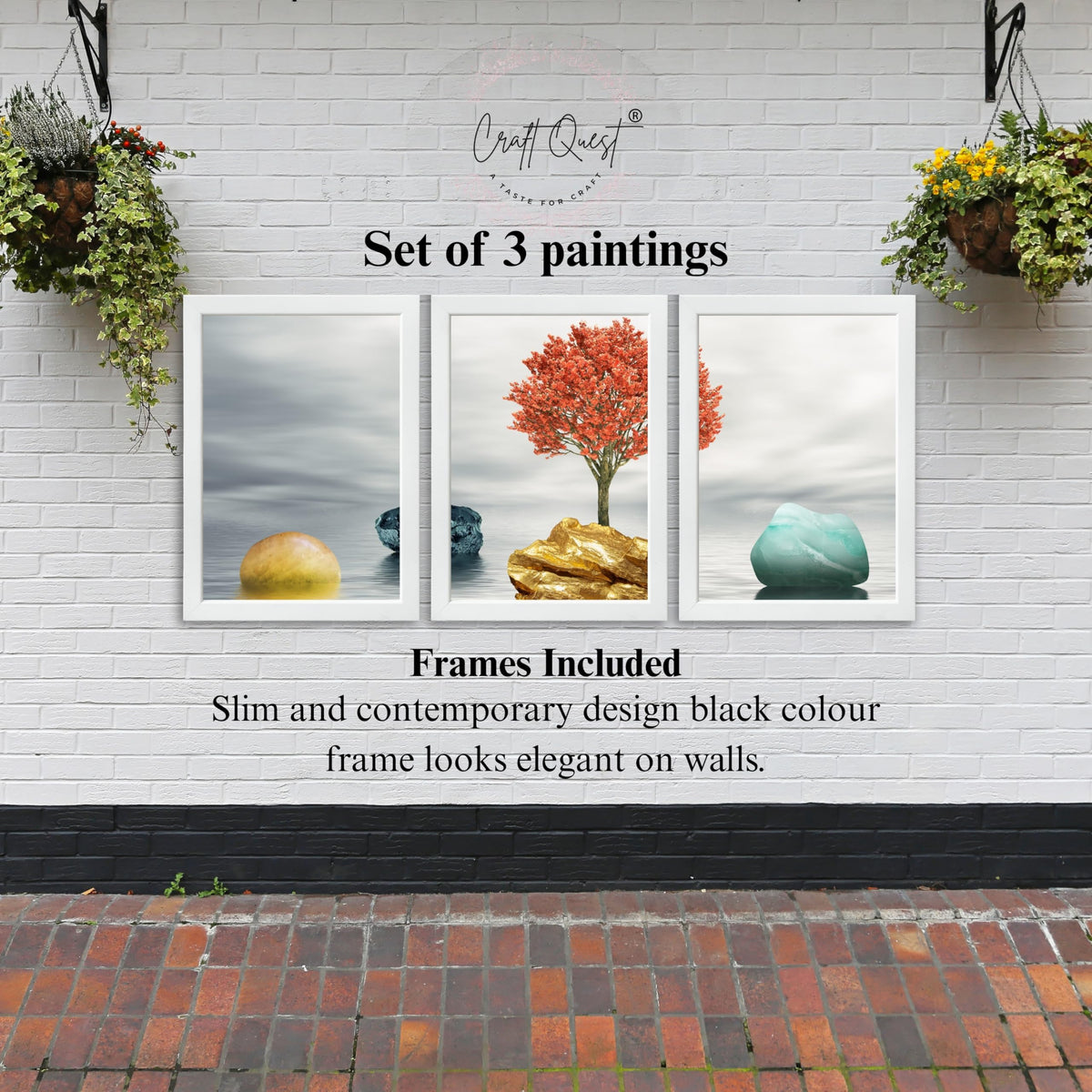 CRAFT QUEST Abstract Three Figure Modern Art | Set of 3 Frames for Home Decoration | Ideal for Living Room, Bedroom & Offices