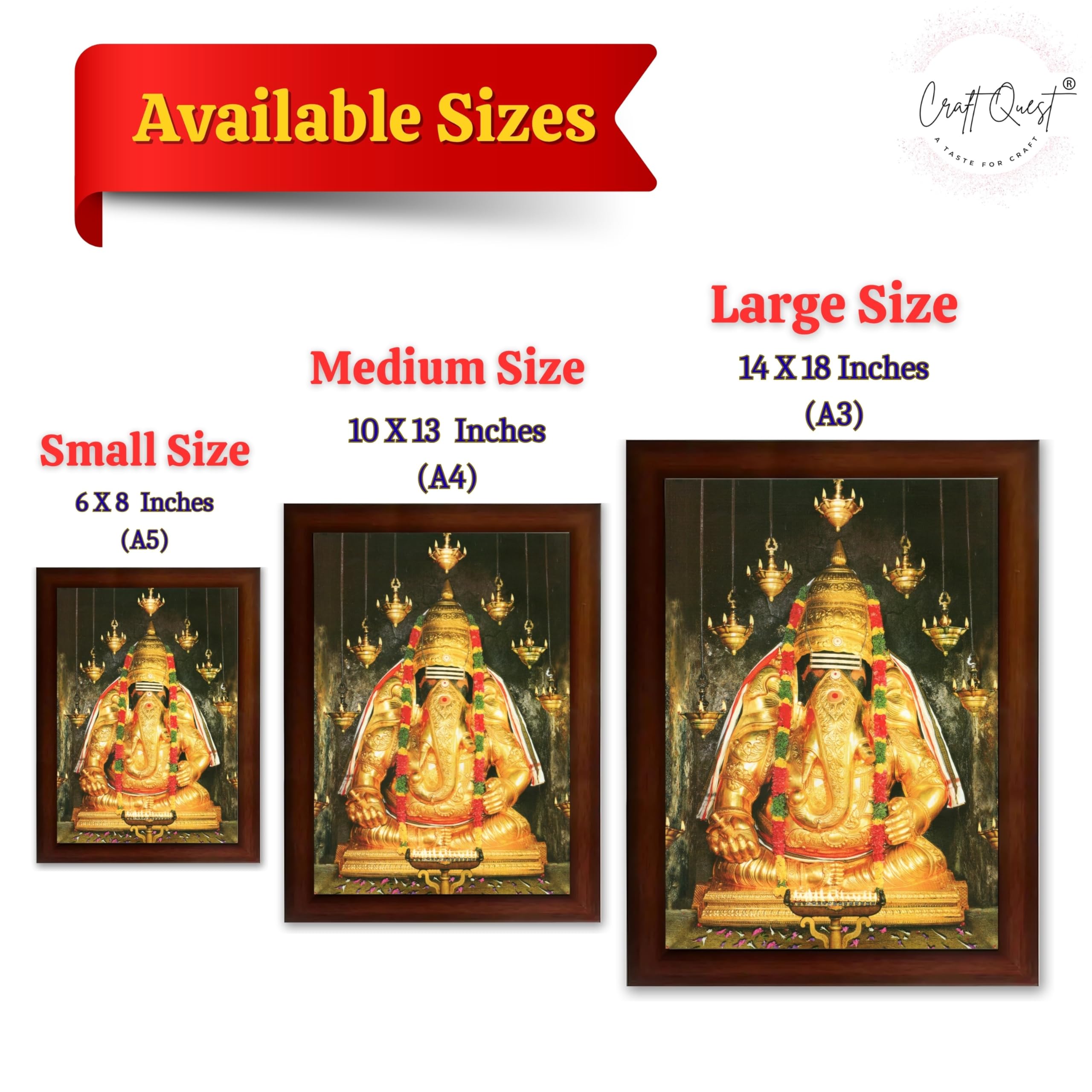 CRAFT QUEST Pillayarpatti Karpaga Vinayagar Hanging Wall Painting Photo Framed | South God Picture Frame for Home, Office, Temple & Gifting, Decor