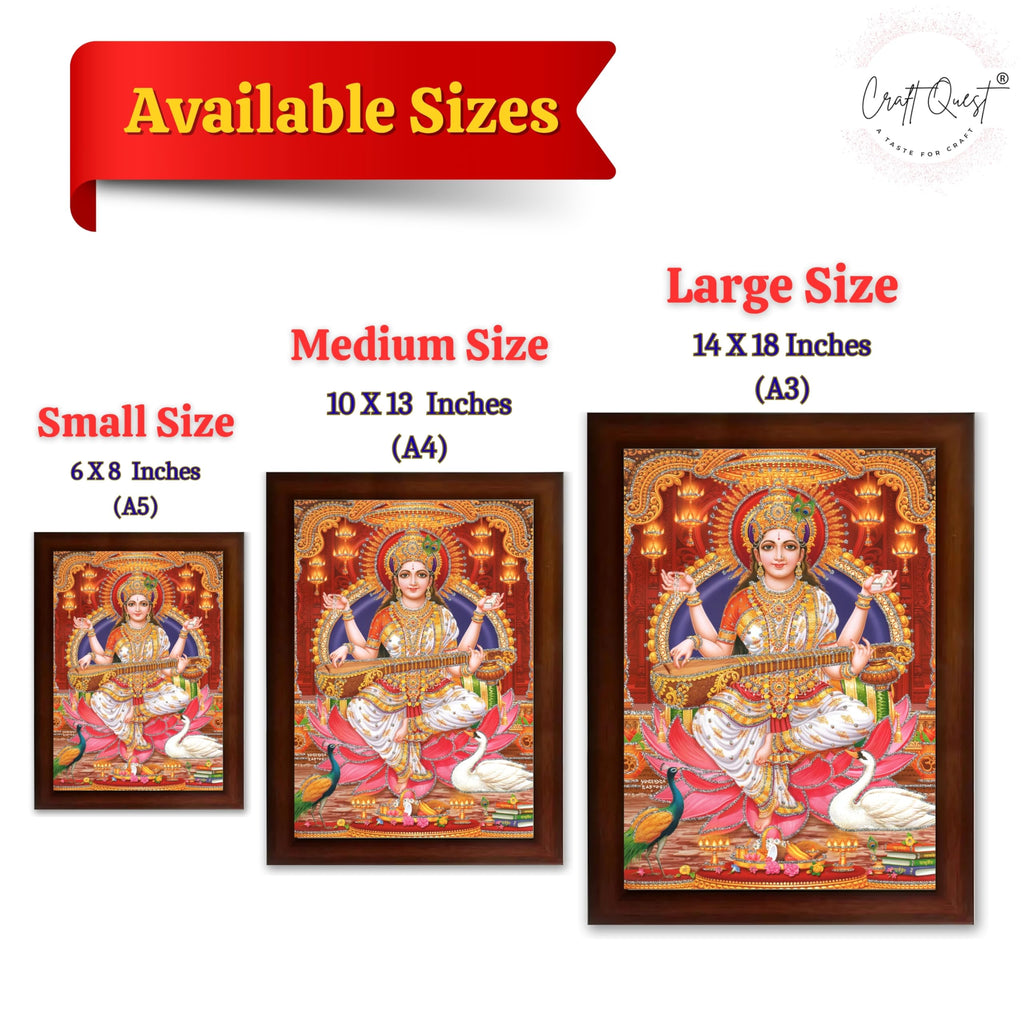 CRAFT QUEST Saraswati Devi Goddess Saraswati Maa Wall Painting Framed Home Decor wooden framed