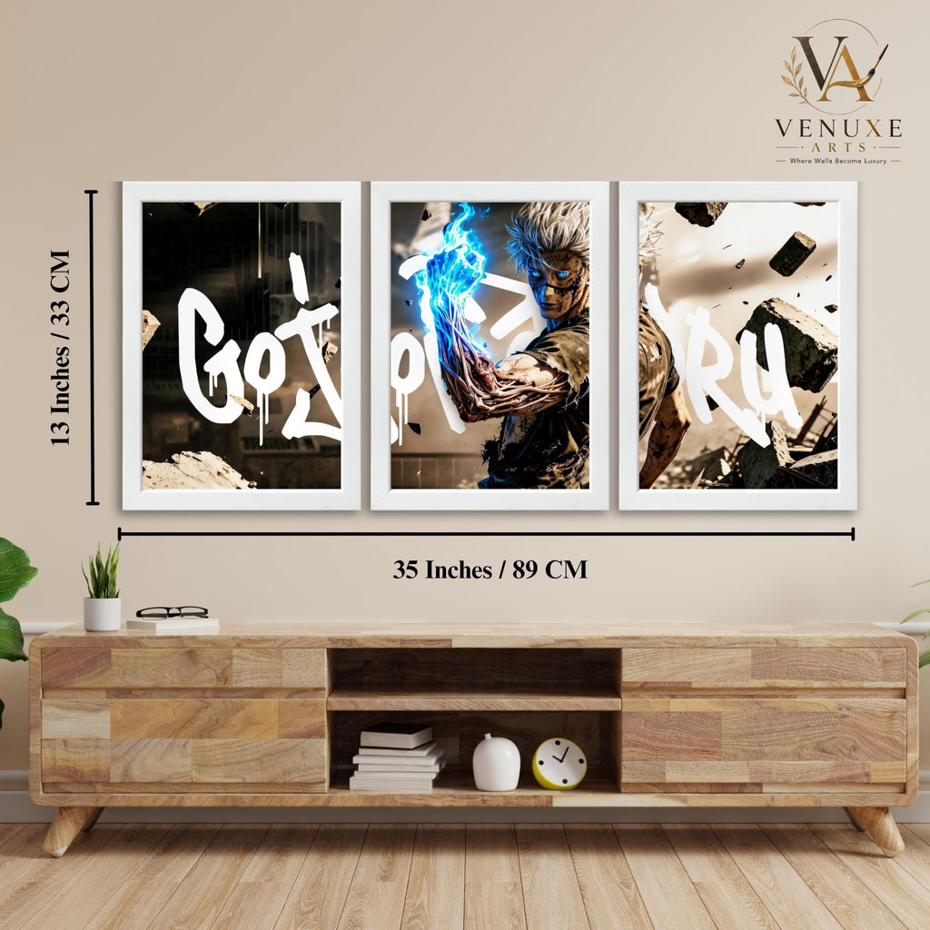 VENUXE ARTS Set Of 3 Anime Characters Wall Framed |Anime Characters Framed Poster for Living Room Bedroom Gaming Room Studio Wall Decor