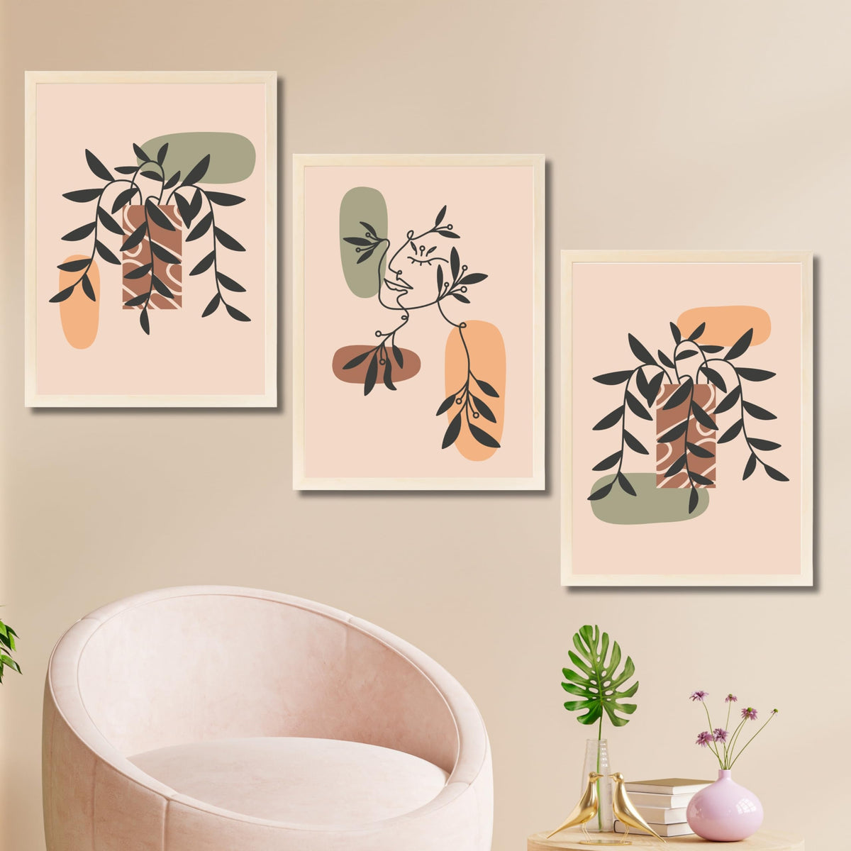 CRAFT QUEST Wall Art Decor Paintings | Set of 3 BOHO Wall Art Frames for Home Decoratio | Ideal for Living Room, Offices & Bedroom