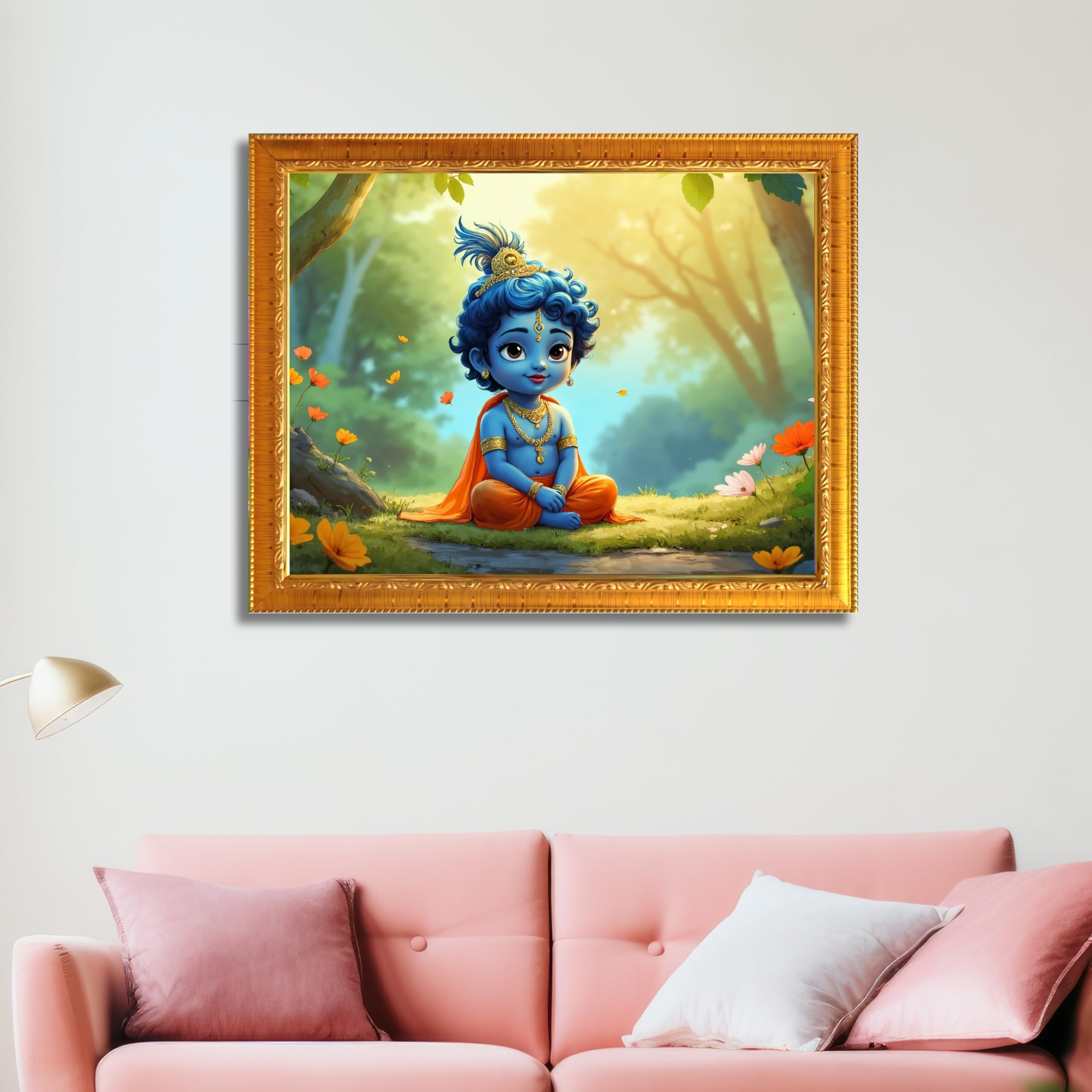 CRAFT QUEST Little Krishna Bal Gopal Makhan Chor Wall Photo Frame | Hindu God Kanha Devotional Home Decor | Gift Item