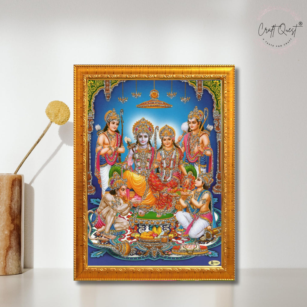CRAFT QUEST Ram Darbar Lord Shri Ram Ji Sita Mata Parivar Family Wall Painting Framed Home and Pooja Decor