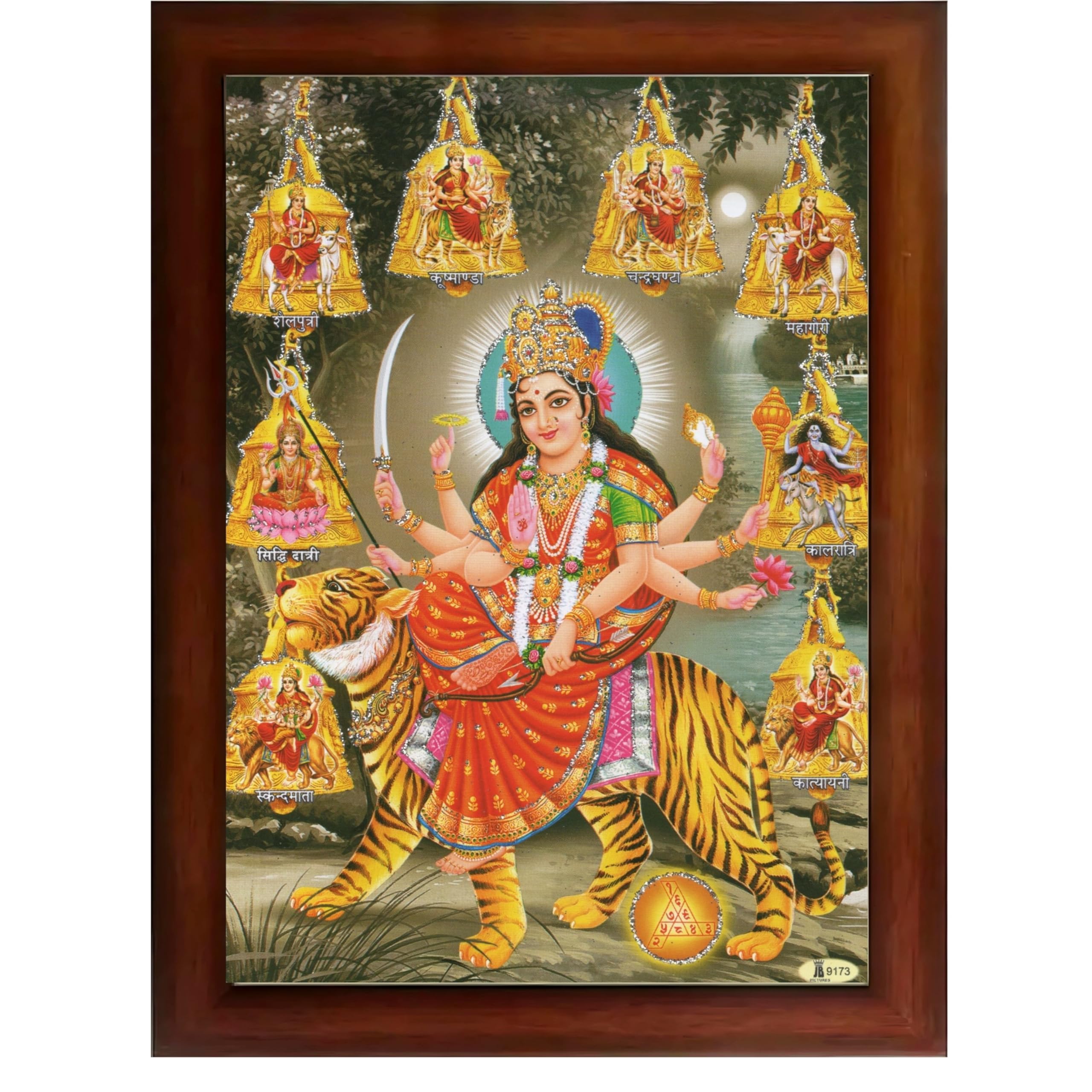 CRAFT QUEST Durga Maa Nav Navdurga Wall Painting Framed Home and Pooja,Office Decor Items