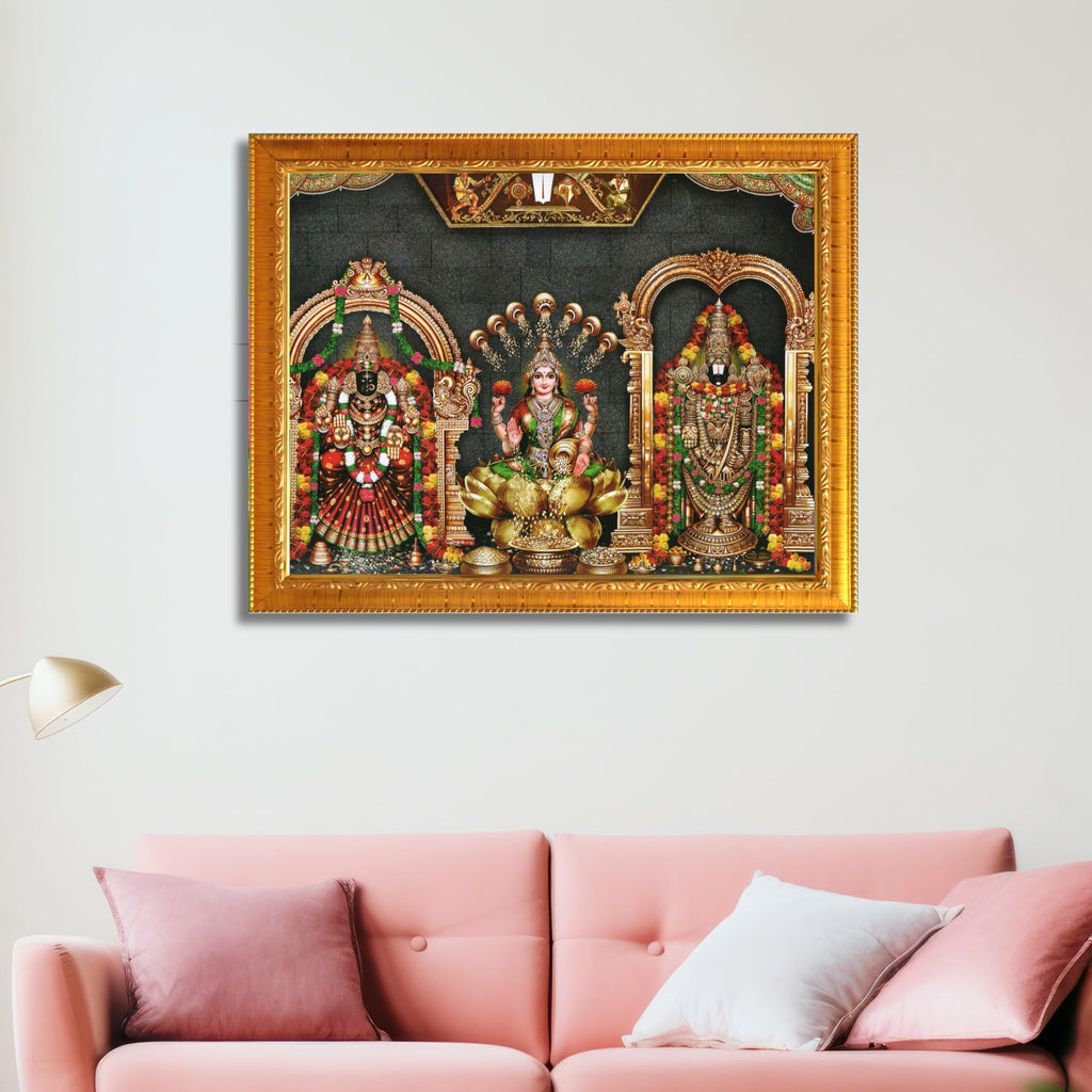 CRAFT QUEST Tirupati Balaji with Padmavati Venkateshwara; Wall Photo Frame | South God Frame for Home, Office, Temple & Gifting