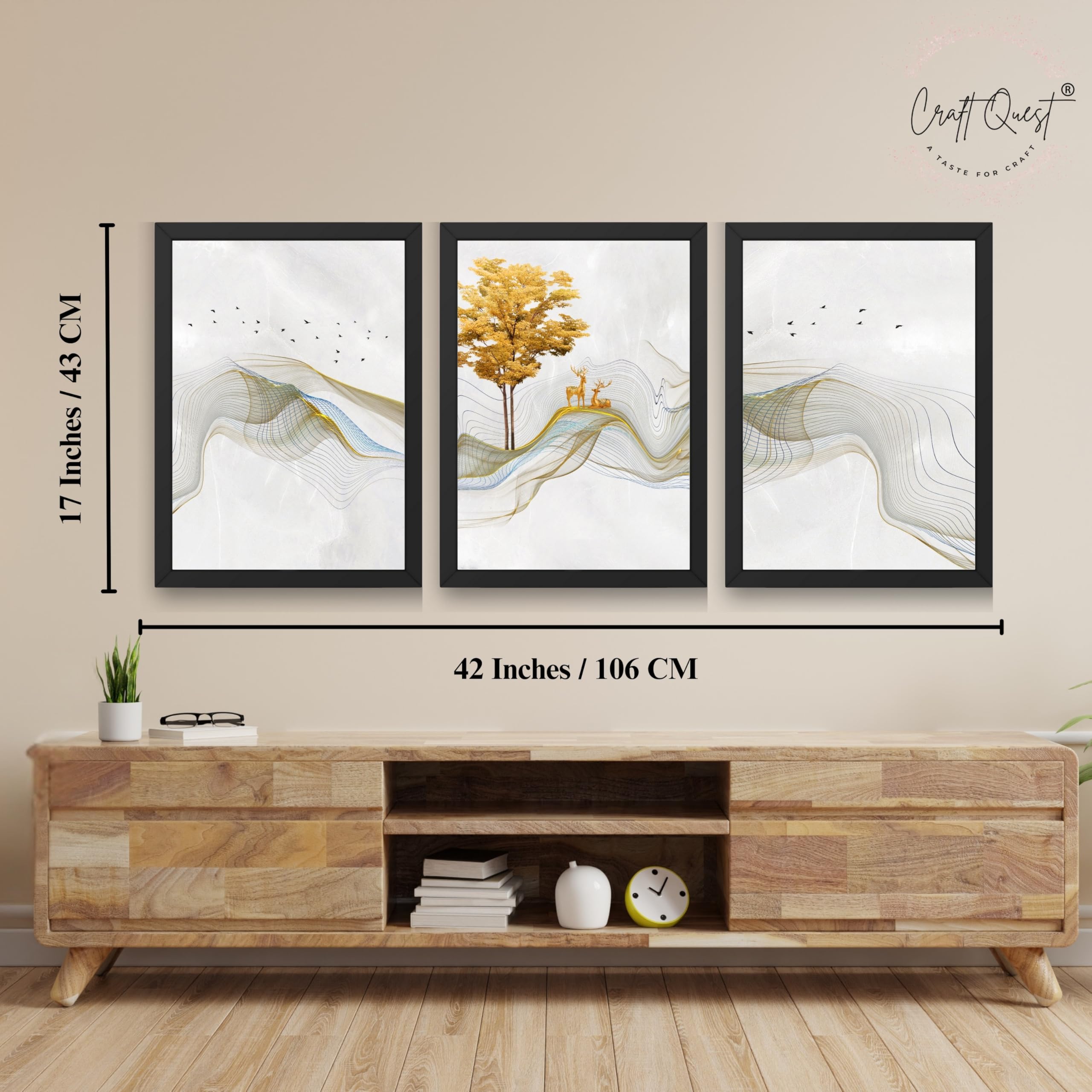 CRAFT QUEST Modern Art Landscapes Sanlian Adornment Wall Art | Set of 3 Frames for Home Decoration | Ideal for Living Room, Bedroom & Offices