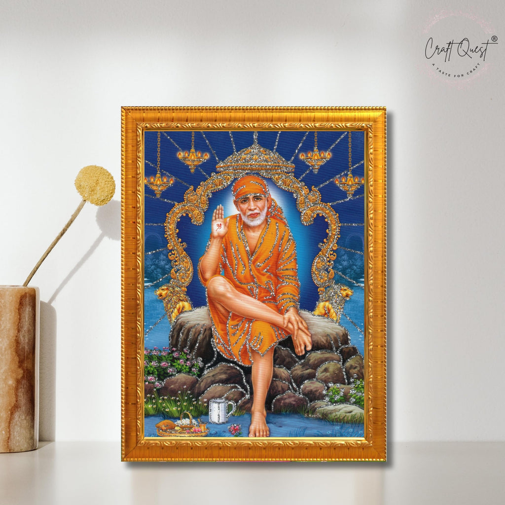 CRAFT QUEST Sai Baba Shirdi Sainath Wall Painting Framed Home Décor, Ideal for Home, Office, Temple & Puja Room, Wall Decor
