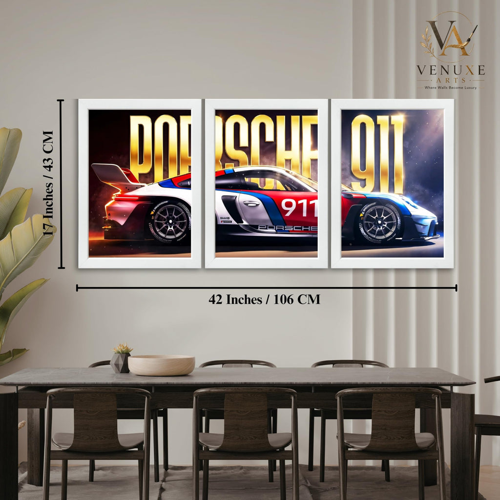 VENUXE ARTS Set Of 3 Big Sports Cars Framed Posters Gift Items for Boys Room Wall Decoration Bedroom Living Room Office Studio Décor | Car Poster Frame for Wall Décor