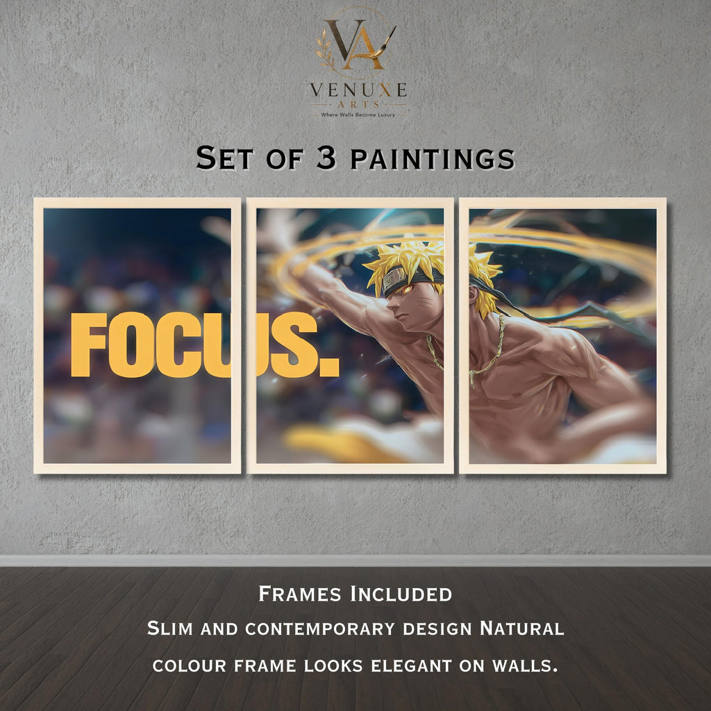 VENUXE ARTS Set Of 3 Anime Characters Wall Framed |Anime Characters Framed Poster for Living Room Bedroom Gaming Room Studio Wall Decor