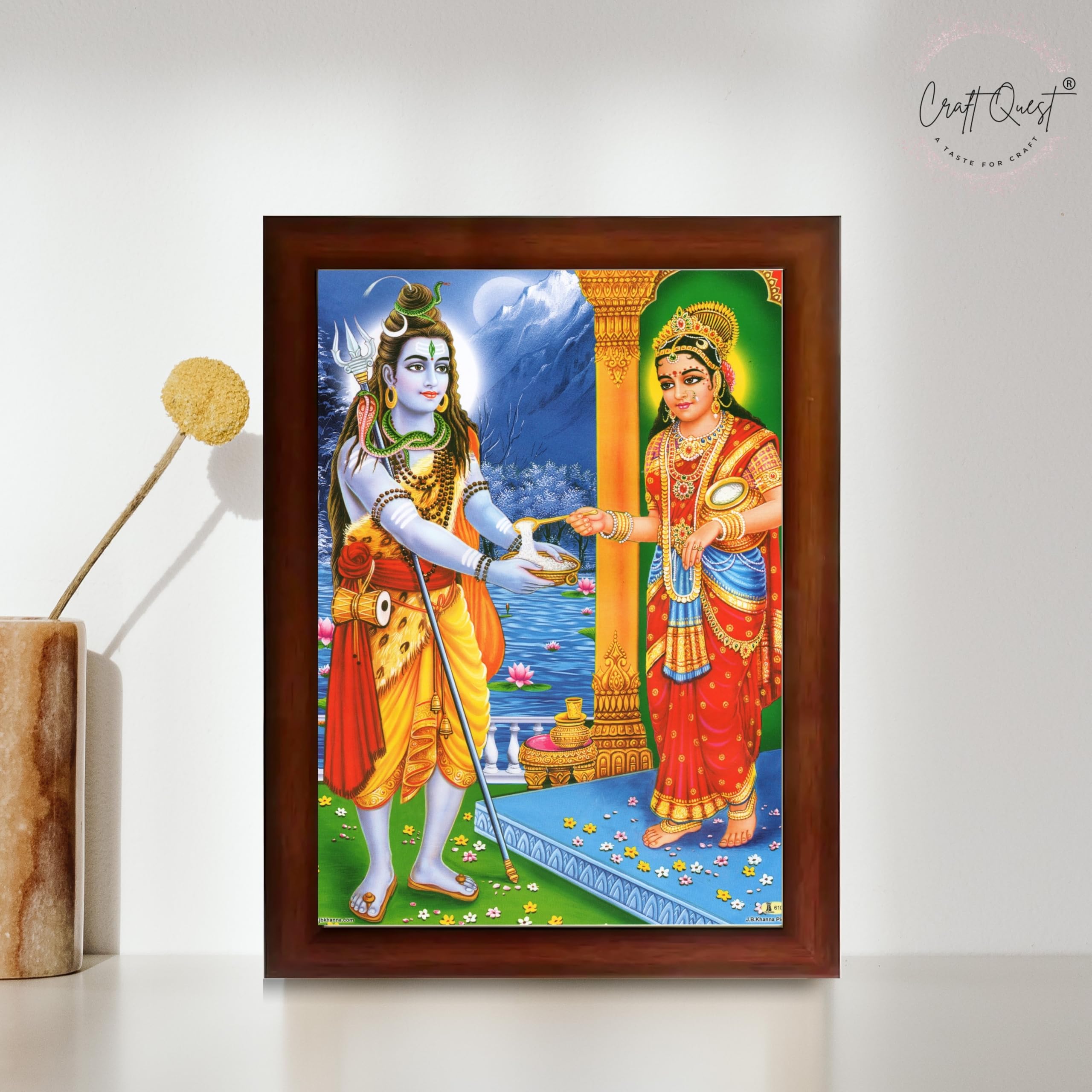CRAFT QUEST Shiva & Maa Annapurna devi sitting on throne photo frame with Laminated Poster for Kitchen Worship