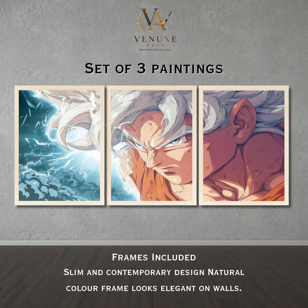 VENUXE ARTS Set Of 3 Anime Characters Wall Framed |Anime Characters Framed Poster for Living Room Bedroom Gaming Room Studio Wall Decor