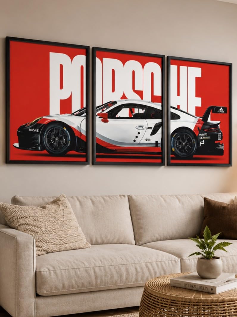 VENUXE ARTS Set Of 3 Big Sports Cars Framed Posters Gift Items for Boys Room Wall Decoration Bedroom Living Room Office Studio Décor | Car Poster Frame for Wall Décor