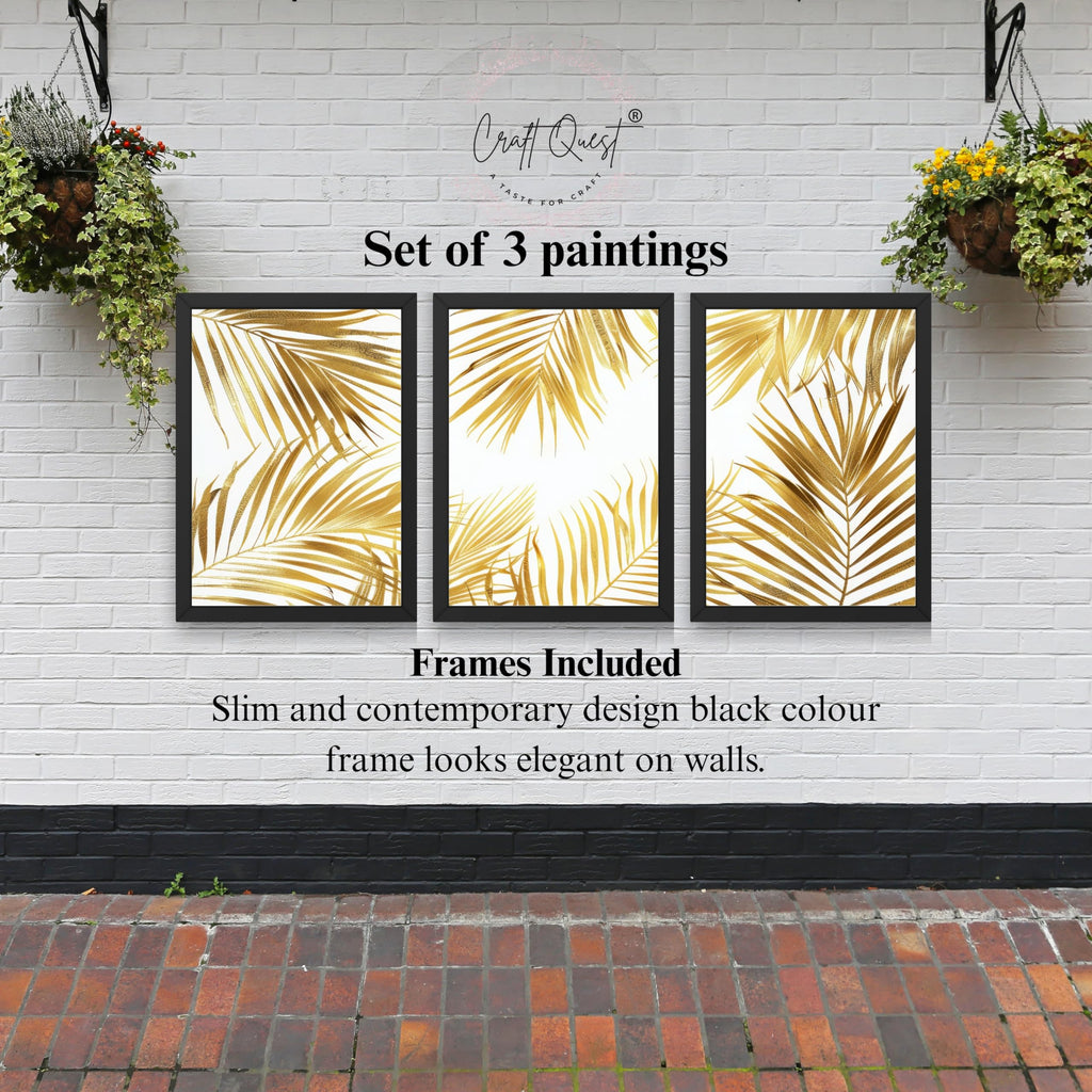 CRAFT QUEST Nature Inspired Abstract Plants Geometry Wall Art | Set of 3 Frames for Home Decoration | Ideal for Living Room, Bedroom & Offices