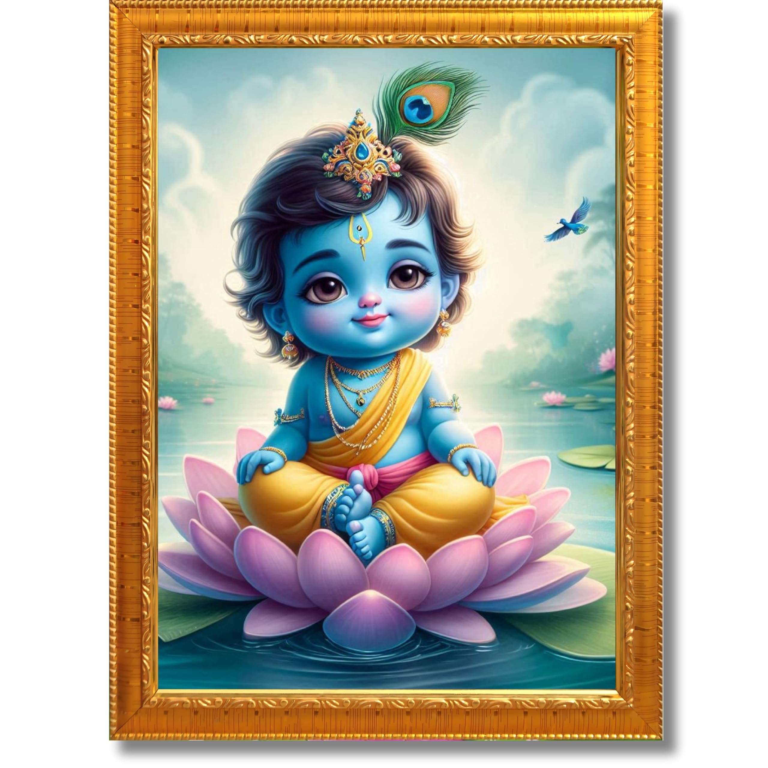 CRAFT QUEST Cute Baby Krishna HD Print | Little Krishna Frame for Home Temple, Office Desk, Décor Item